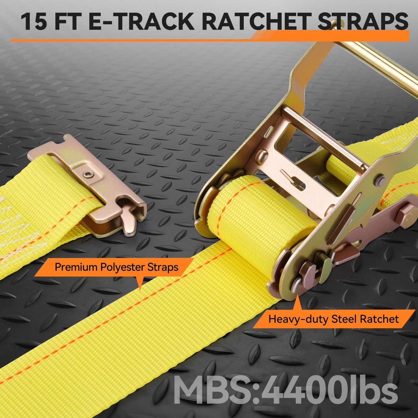 Elechomes E Track Tie-Down Rail Set: 4 Pack 16" E-Track Rails with 2 Ratchet Straps, 4 Rope Tie Offs, 4 O Rings, 4 J-Hooks, 2 Single Slot, 8 End Caps for Vans Trailers Motorcycles Garage Storage