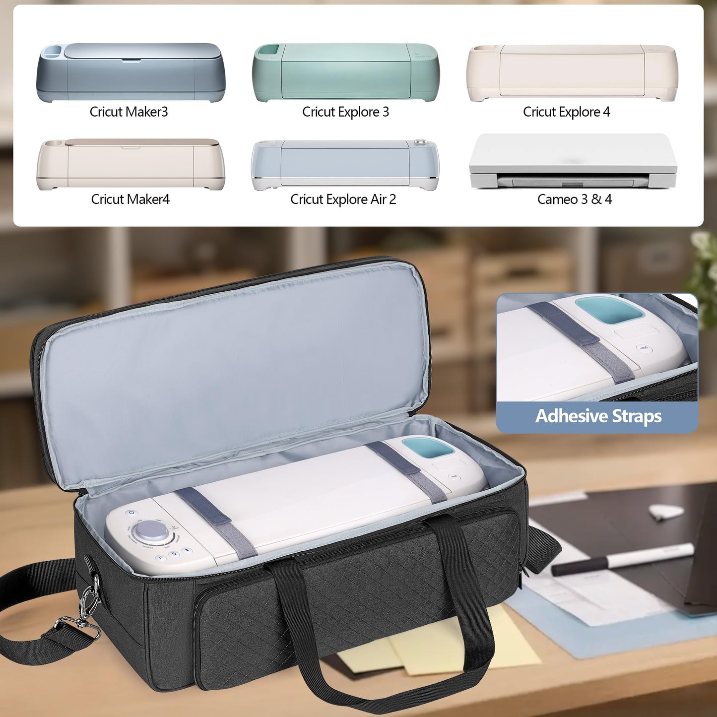 Luxja Double-Layer Carrying Case with Cutting Mat Pocket Compatible with Cricut Maker 4, Maker 3, Explore 4, Explore 3, Explore Air 2, Multiple Storage Bag for Cricut Accessories and Supplies, Black