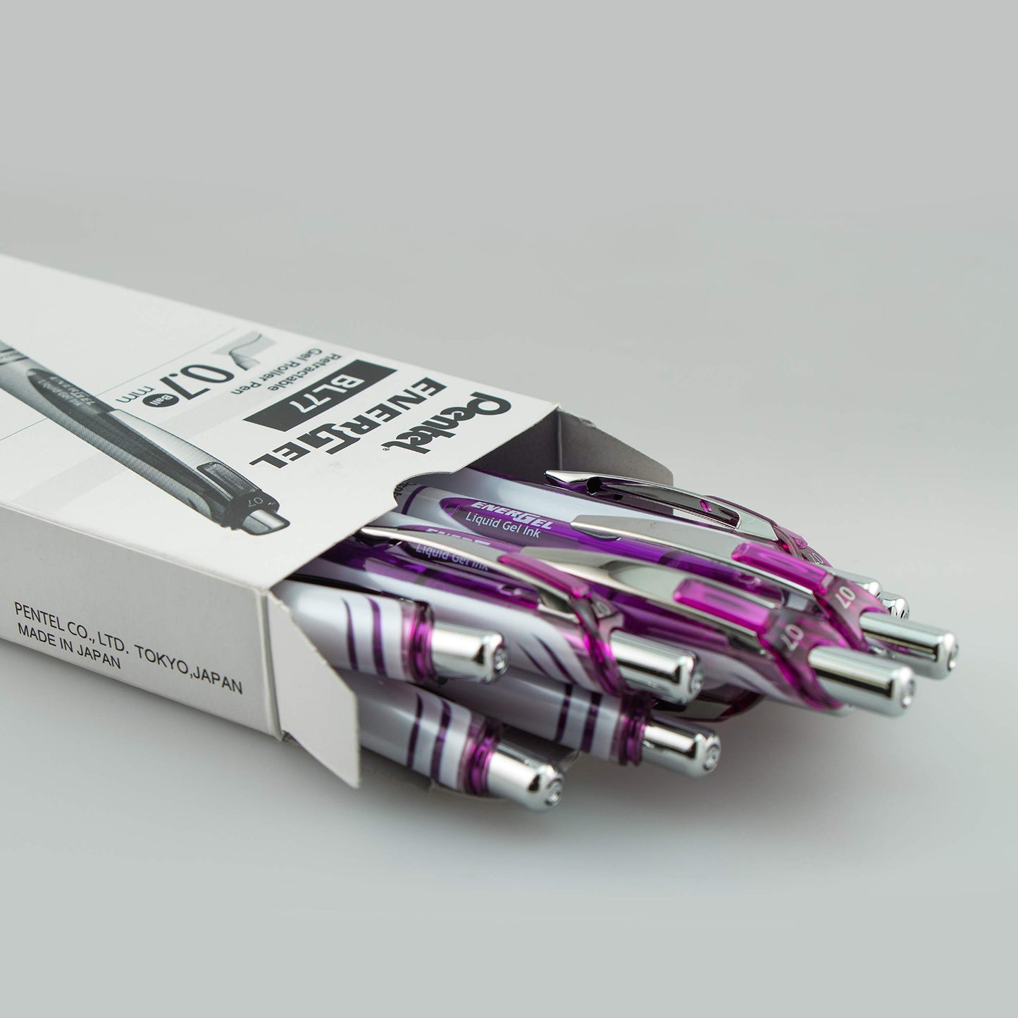 Pentel EnerGel Pearl Retractable Liquid Gel Rollerball Pen, Everyday Use, Office Supplies, School Supplies, 0.7mm Medium, White Barrel, Violet Ink, BL77PW-V, Box of 12
