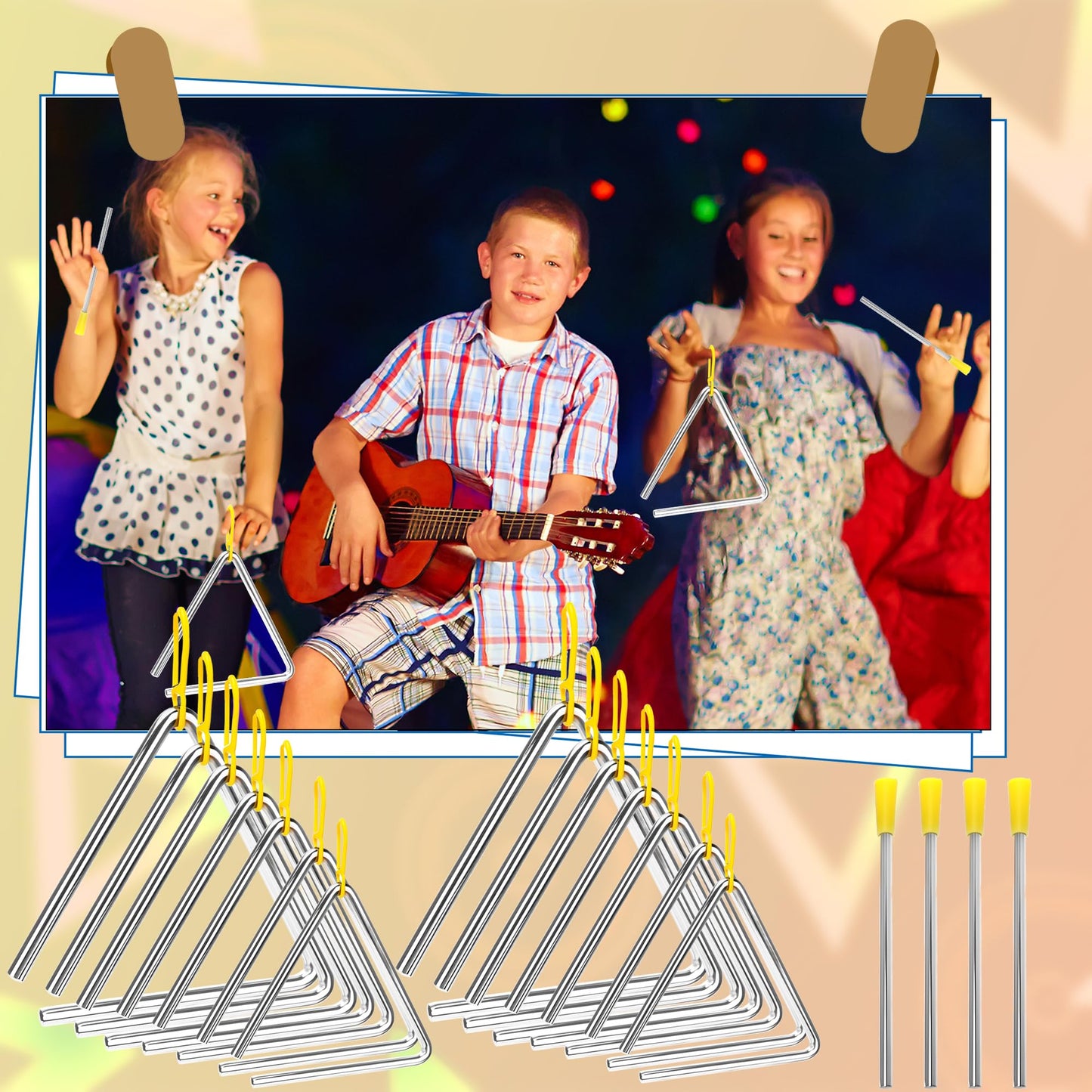 14 Pcs Triangle Percussion Instrument Set 4 5 6 7 8 9 10 Inch Triangle Musical Instrument with Striker Steel Hand Triangles for Kids Adults Rhythm Music Learning and Teaching