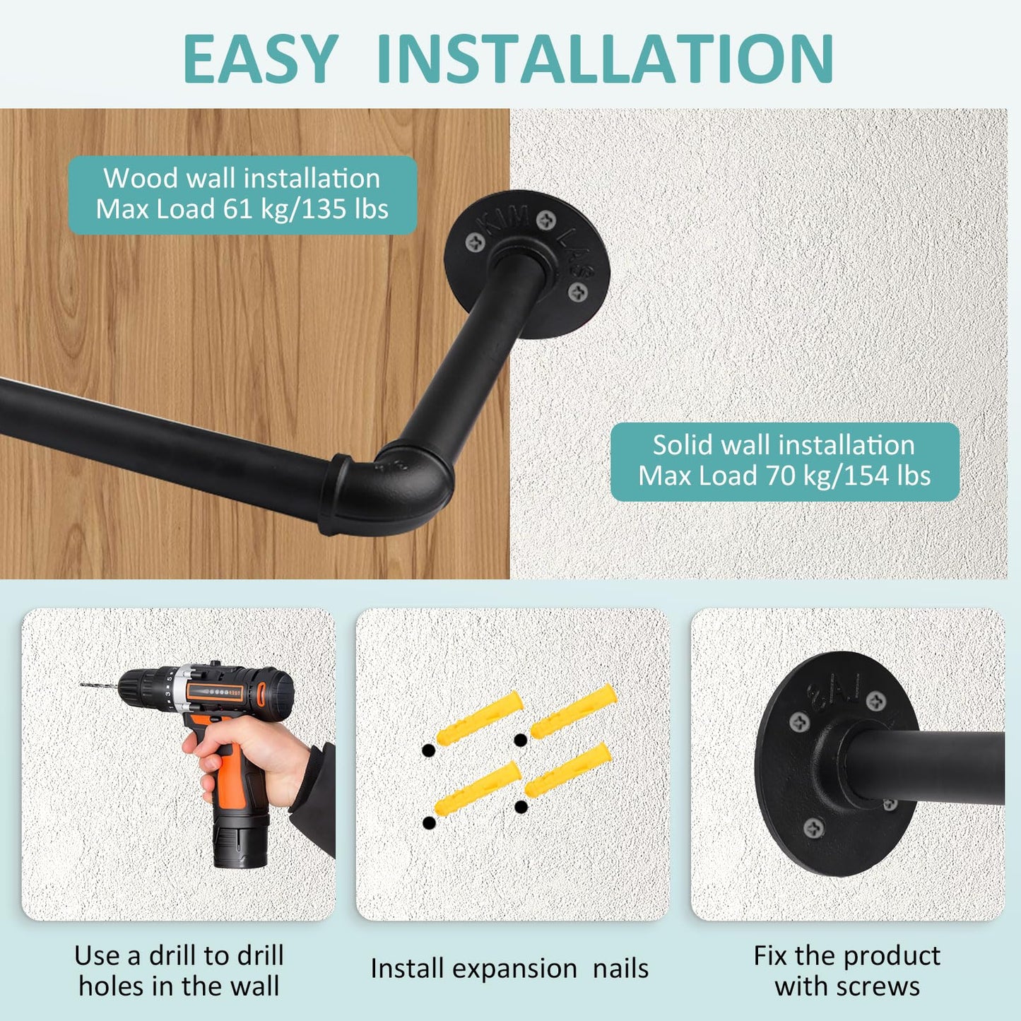 Longzhuo Hanging Planters for Indoor Plants, Metal Wall Mount Hanging Rod, Window Shelf Holder for Ceiling, Black