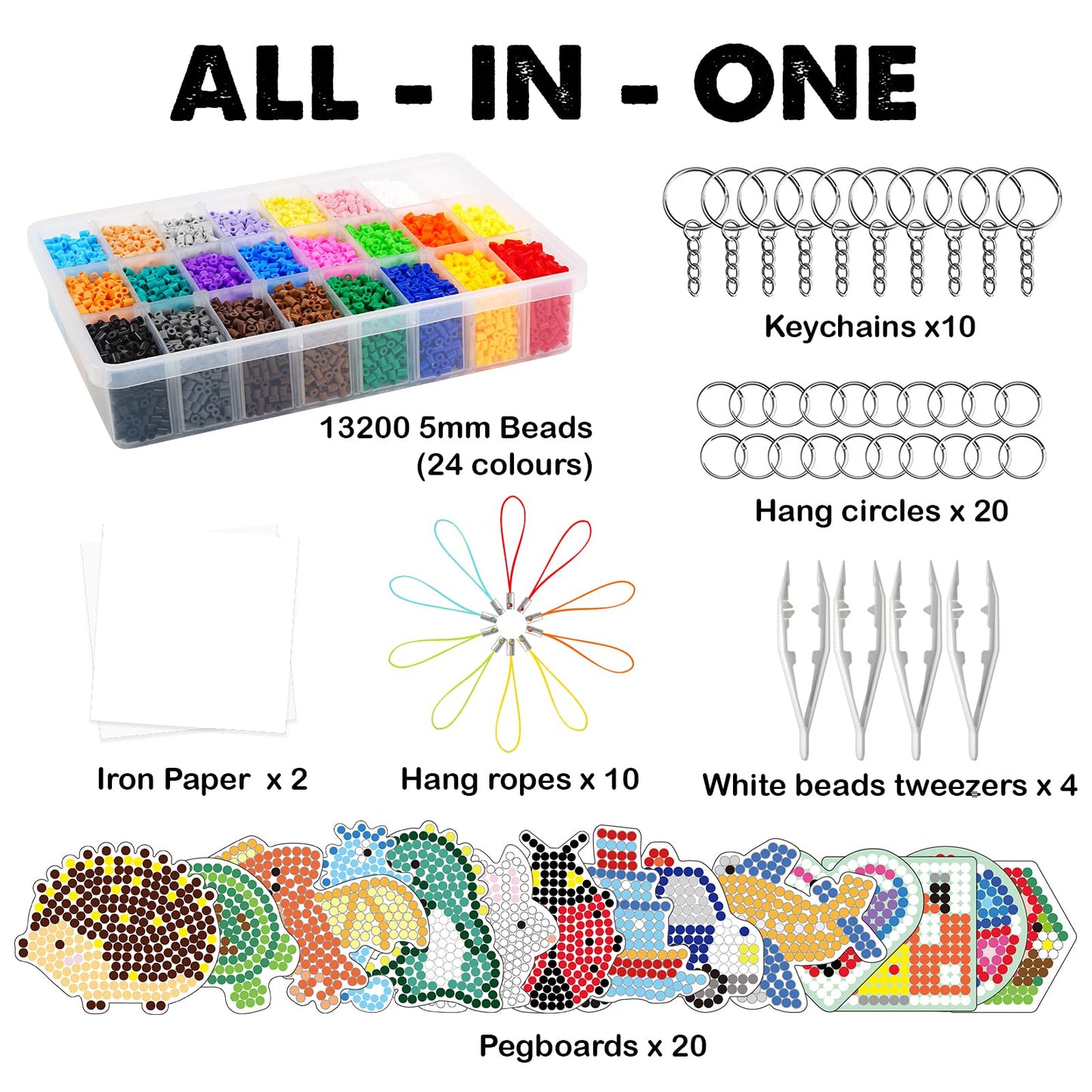 FUNZBO Fuse Beads Toys 13200PCS with 20 Special Shaped Pegboards - Beads Kits for Kids DIY Beads Kit Arts & Crafts Supplies for Kids Girls & Boys Ages 5+ Years Old Birthday Gift Arts Crafts Snap Beads Kits Toys