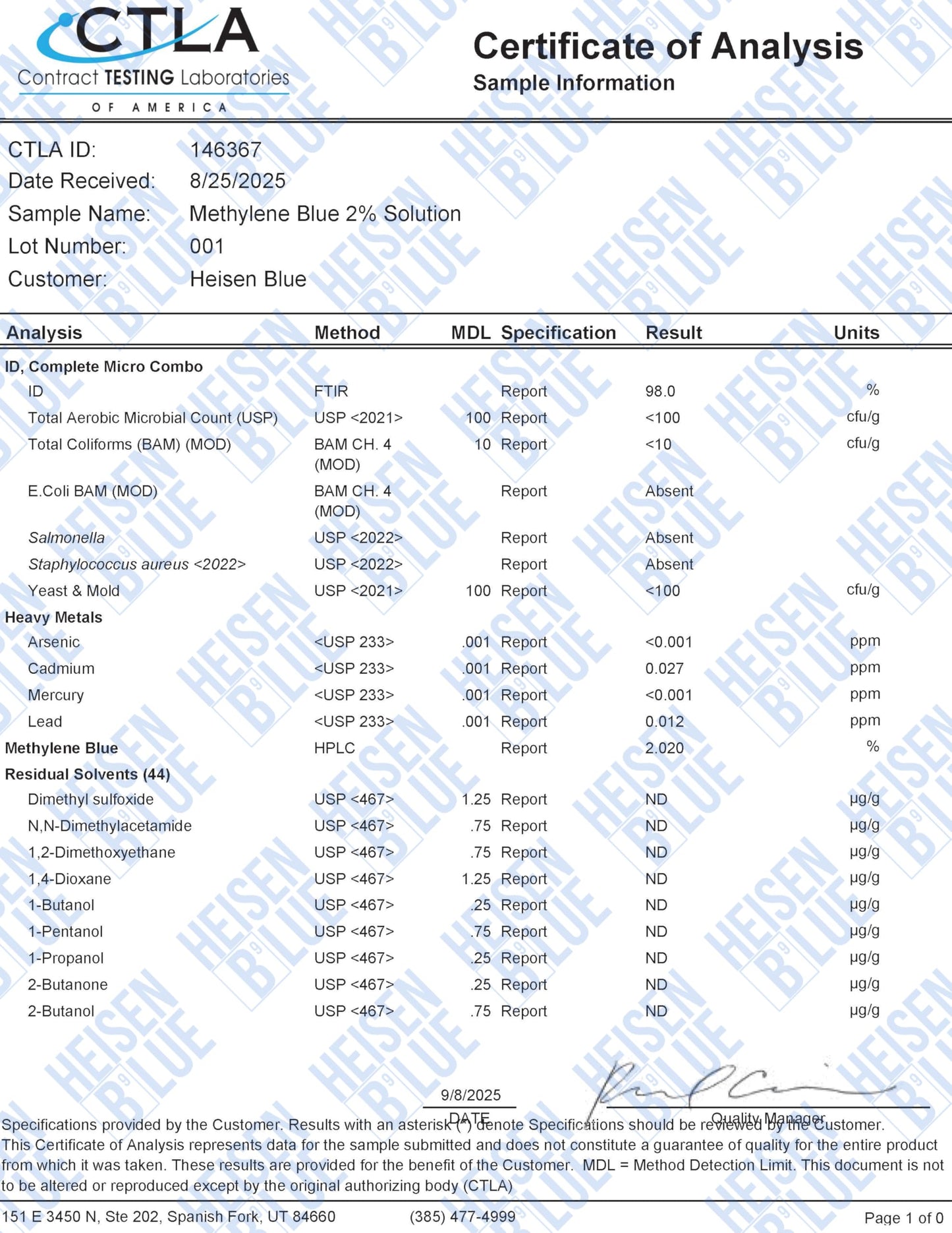 2% Methylene Blue Solution, 2X Strength, 120 ml Amber Dropper Bottle, USP Grade, Pure, Made in Canada, Formaldehyde-Free, Heavy Metals Tested, Large