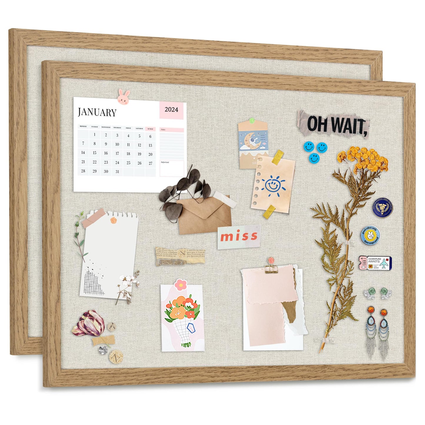 AKTOP 2-Pack Cork Board Bulletin Board with Linen 18" X 24", Large Framed Corkboard for Wall, Hanging Pin Board Picture Board for Home Office Decor, Cute Vision Board with Pushpins (Carbonized Black)