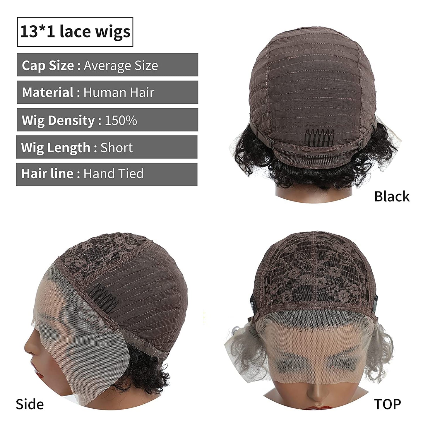 Fereowth Short Curly Lace Front Wigs Human Hair Wigs for Black Women Pixie Cut Wigs Human Hair Short Curly Human Hair Wigs Pre Plucked with Baby Hair 150% Density Natural Black