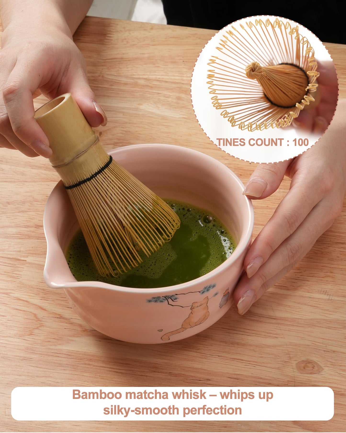 Matcha Whisk Set 7 Pcs Matcha Kit, Matcha Kit for Ceremony, Matcha Tea Set, Matcha Whisk and Ceramic Bowl with Matcha Scoop&Sifter, Used for Breakfast, Afternoon Matcha Tea (Pink)
