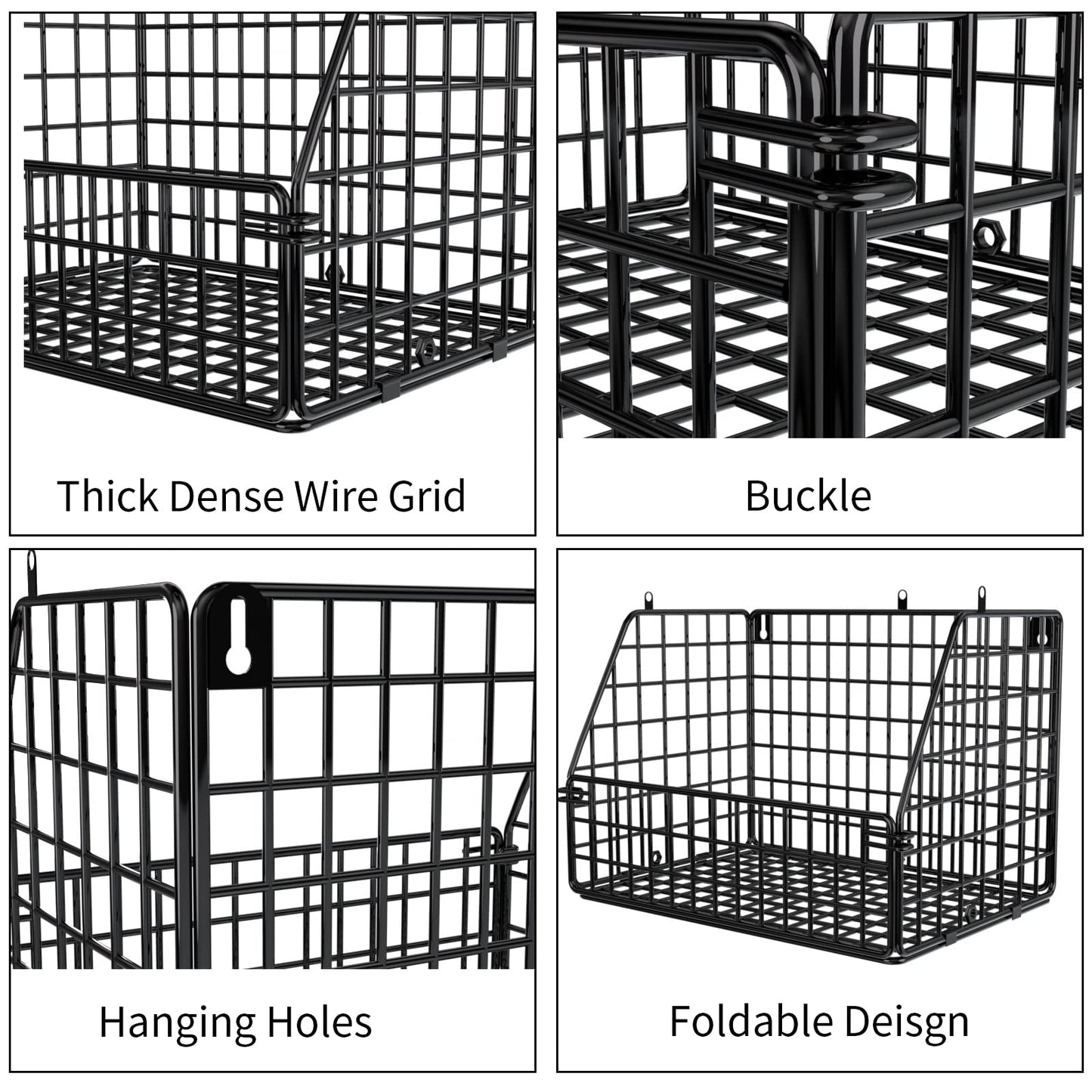 PUPPYCUTE Stackable Wire Baskets for Kitchen Closet Pantry Storage, Hanging Closet Organizers Storage Shelves Organization, Wall Mount Metal Basket Bins, Clothing Vegetable & Fruit Organizer 3 PCS