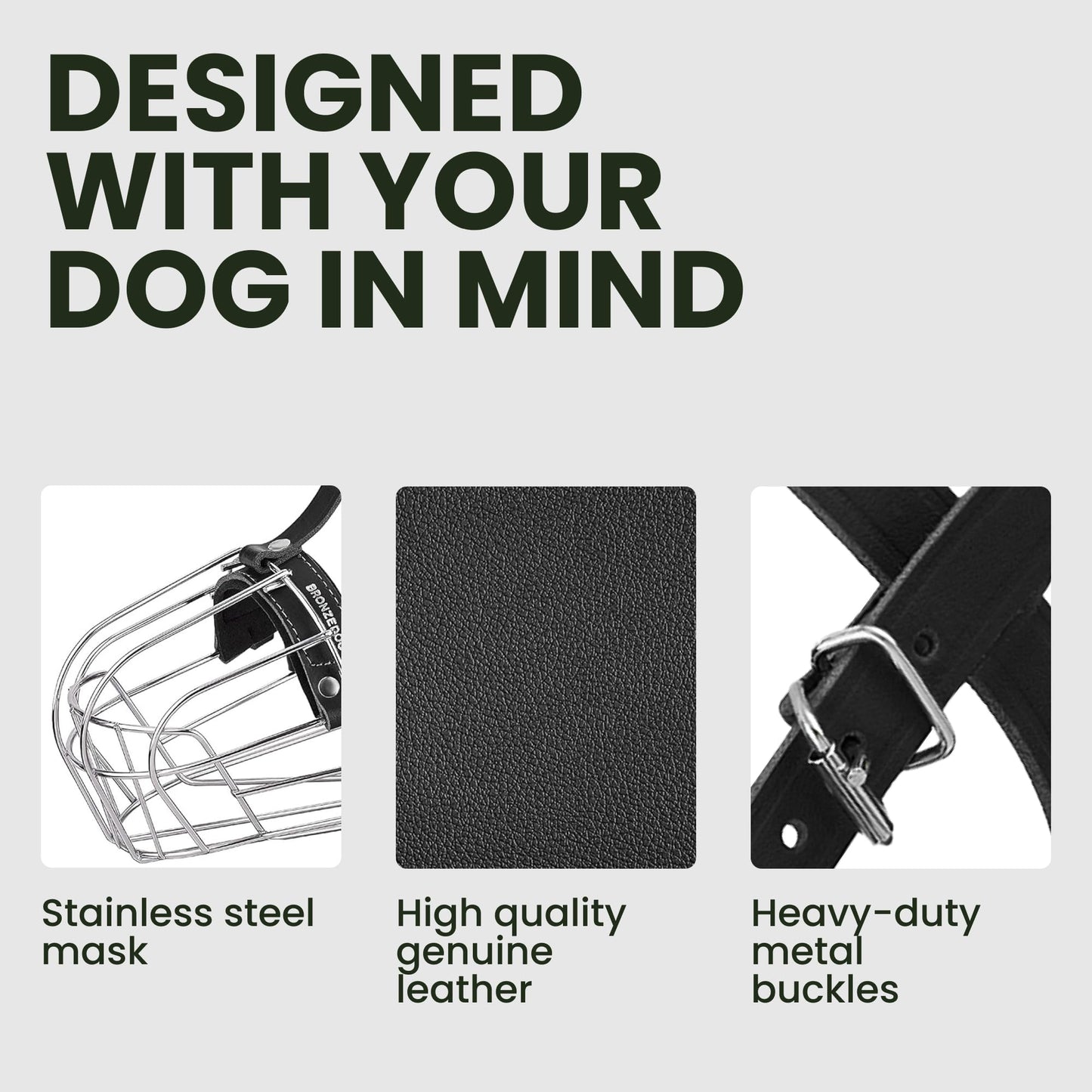 BRONZEDOG Pitbull Dog Muzzle Breathable Metal Basket for Large Dogs Amstaff Staffordshire Terrier Biting Chewing Barking (Black, one Size)