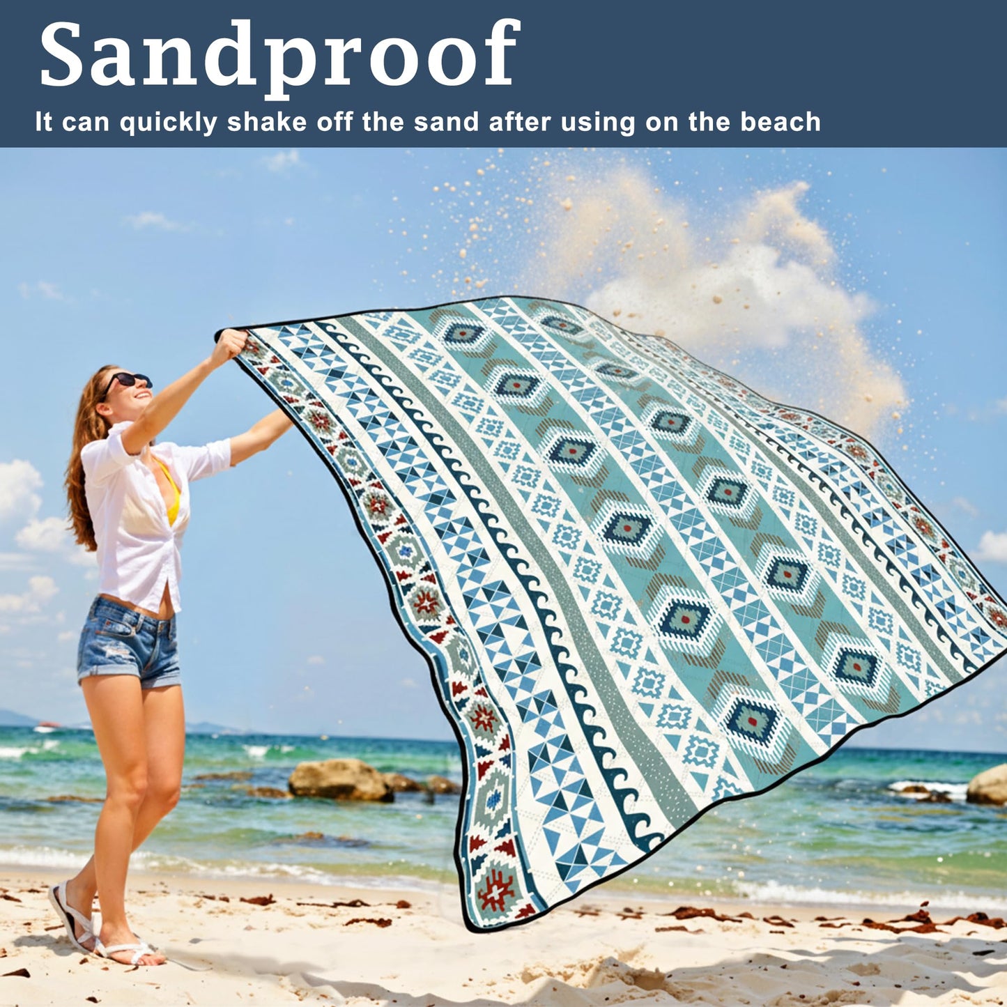 SAMSIER Large Outdoor Picnic Blankets Waterproof Foldable, Beach Blanket Sandproof Portable, Picnic Mat Washable (Thickened, 80"×80")
