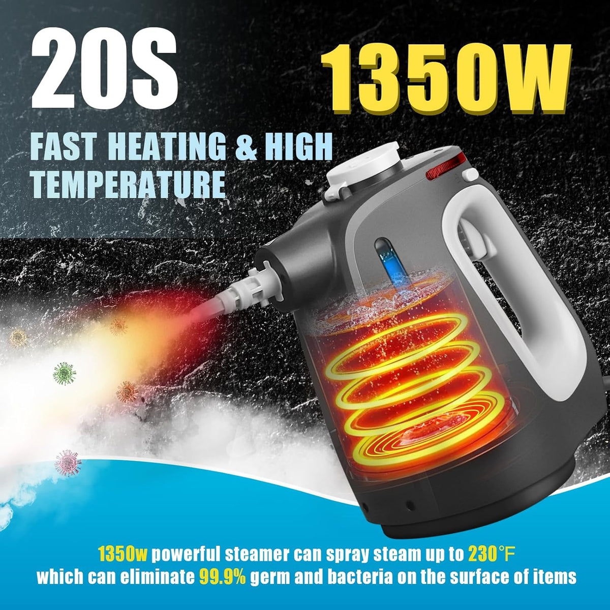 Pressurized Handheld Steam Cleaner with 16 PCS Accessories&Safety Lock, Multi-Purpose Steamer for Cleaning, Portable Steam Cleaner for Home,Car,Grout,Furniture,Bathroom,Kitchen,Tiles&Couch