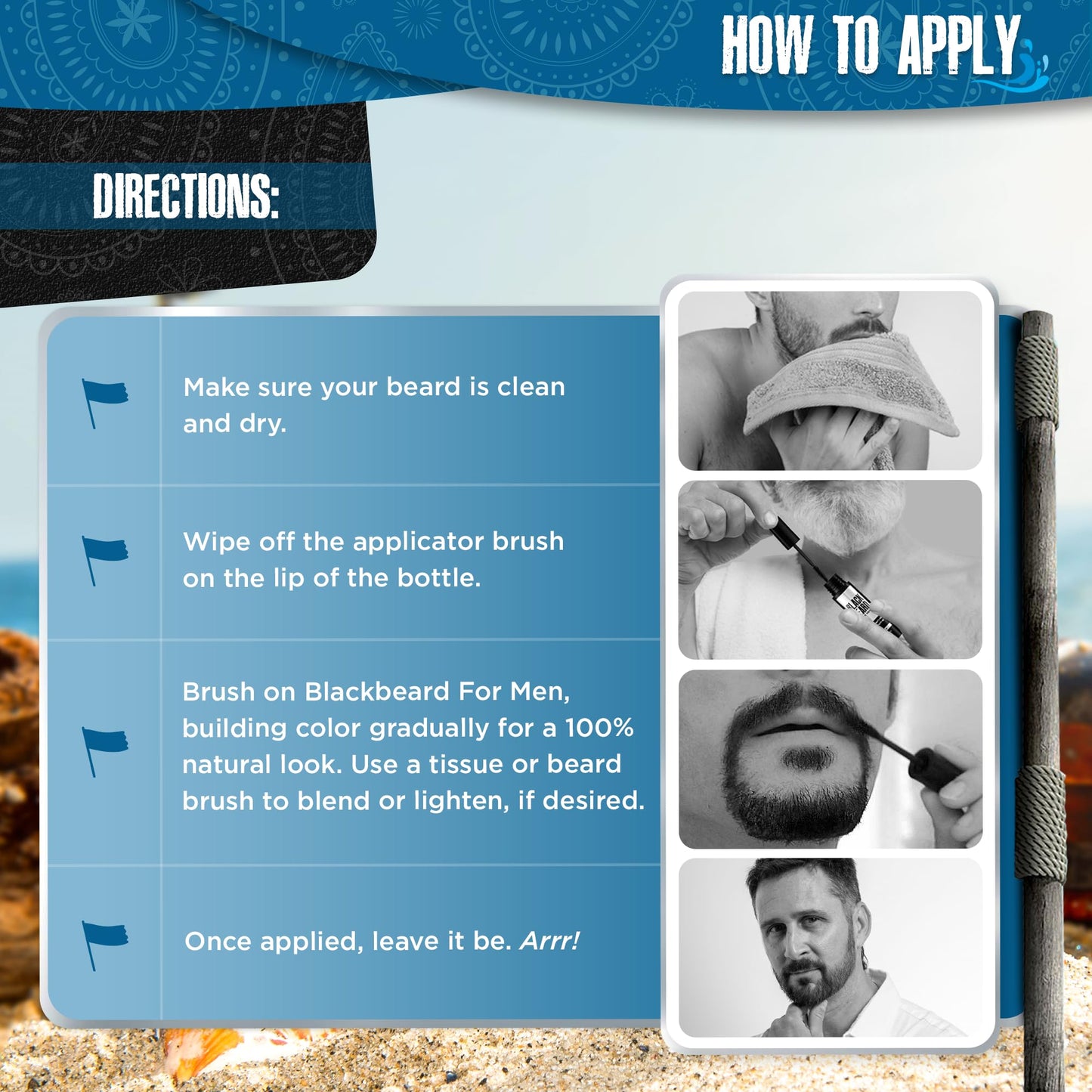 Blackbeard for Men Formula X Instant Mustache, Beard, Eyebrow and Sideburns Color - Fast, Easy, Men’s Grooming, Beard Dye Alternative, Brown/Black, 3 Pack