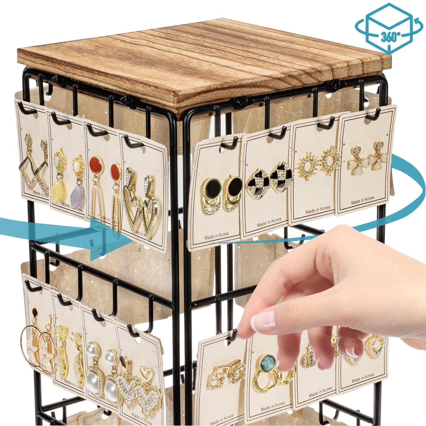 Yoimori 360 Rotating Earring Display Stands for Selling, Earring Rack Display Holder Organizer Stand, Jewelry Display for Vendors Selling Earring Cards, Necklaces, Bracelets, Hair Accessories