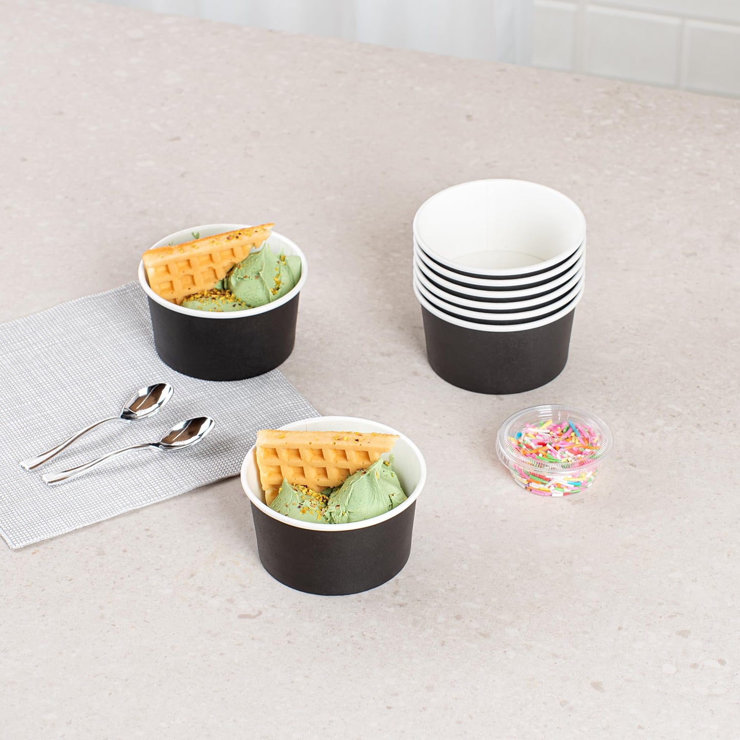 Coppetta 8-Ounce Dessert Cups, 200 Disposable Ice Cream Cups - Lids Sold Separately, Sturdy, Black Paper Frozen Yogurt Bowls, for Hot and Cold Foods, Perfect for Gelato Or Mousse - Restaurantware