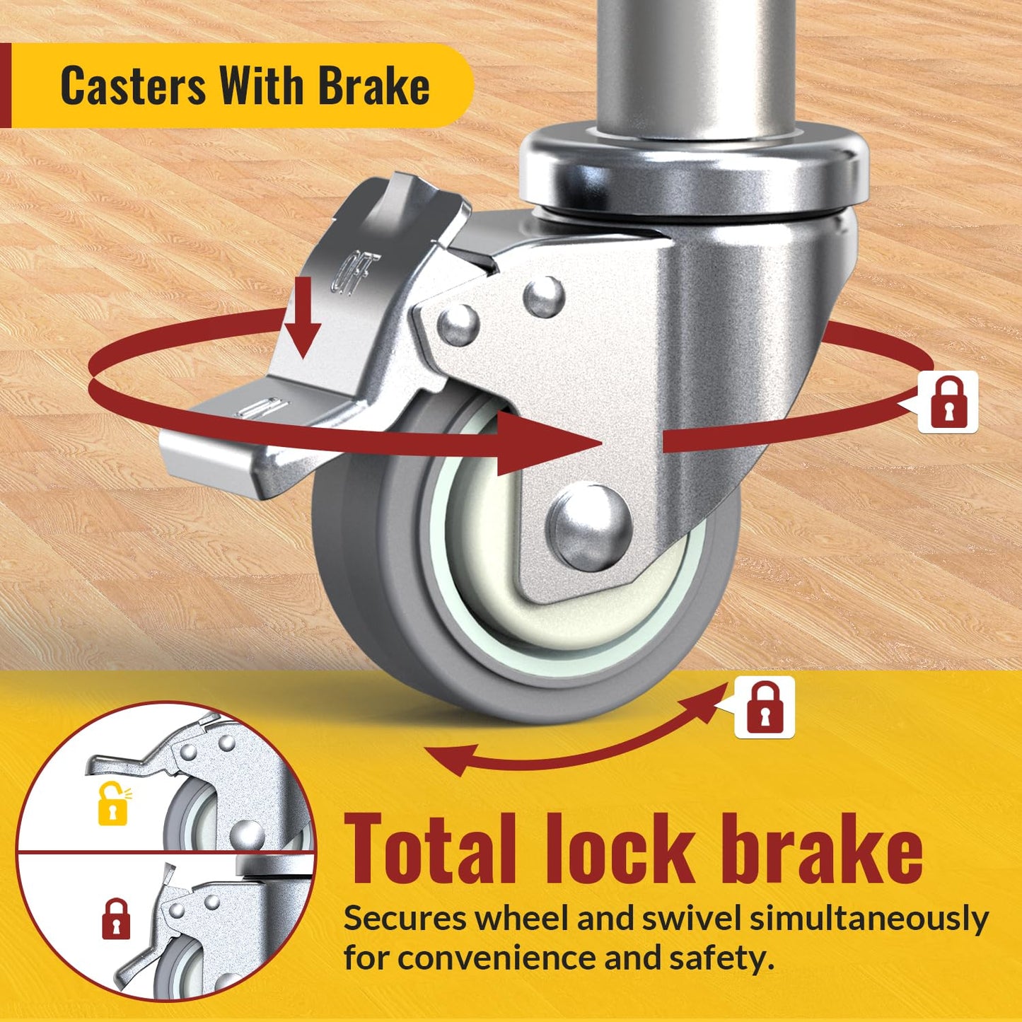 HOLKIE Caster Wheels Locking 3 Inch Expanding Stem Casters, Threaded Swivel Casters Set of 4 Heavy Duty Castors, Fit 1", 1-1/4", 1-2/5", 1-1/2",1-5/8" ID Stainless Steel Table, Cart, Furniture Legs