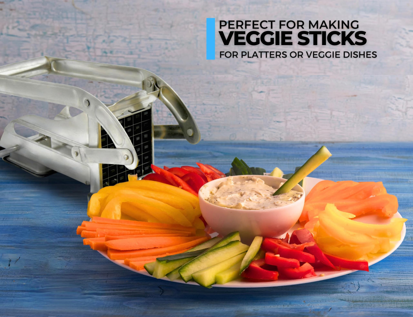 ICO Stainless Steel 2-Blade French Fry Potato Cutter, No-Slip Suction Base, Perfect for use with Air Fryer