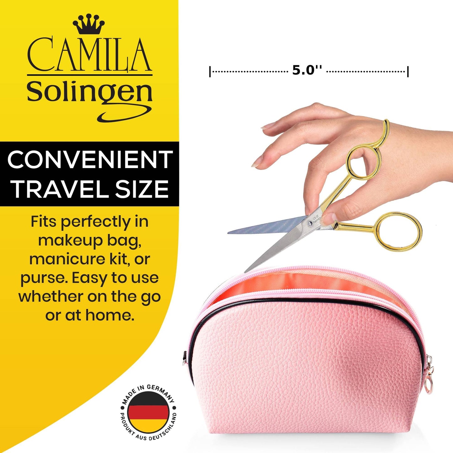 Camila Solingen CS07 5" Professional Sharp Barber Shears. Hypoallergenic Gold Plated Hair Cutting Scissors. For Men, Women and Kids Grooming. Made of Durable Stainless Steel in Solingen, Germany