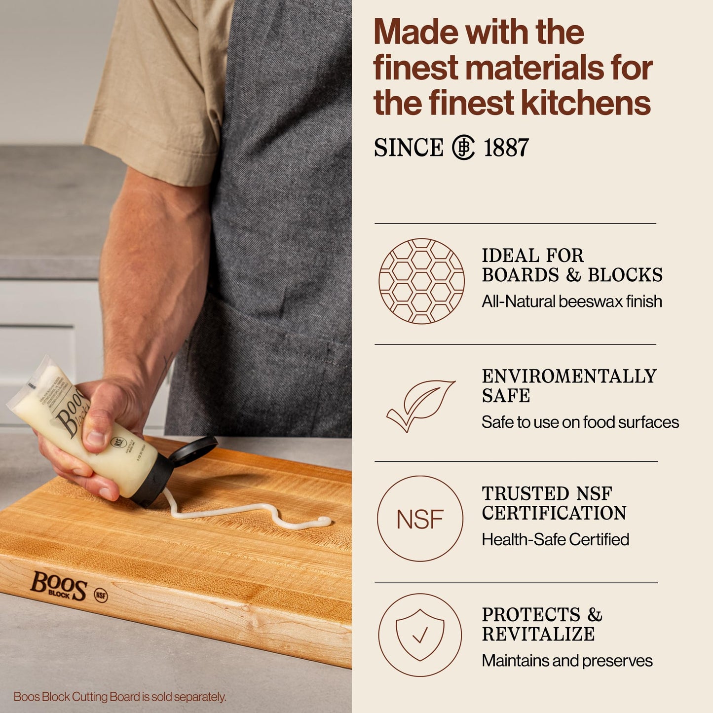 John Boos 5 oz Board Cream with Beeswax and Mineral Oil for Wood Surface Care – All-Natural Conditioner & Sealer for Butcher Blocks, Wooden Cutting Boards, Countertops, and Utensils