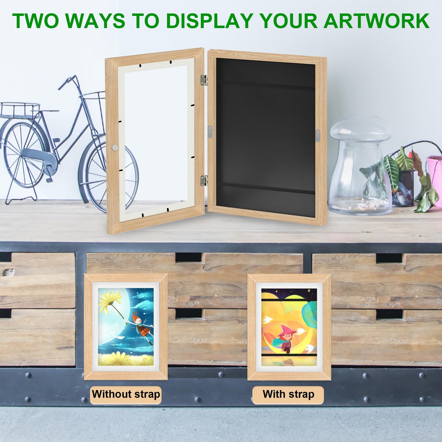 2 Pack Kids Art Frame, 8.5x11 Front Opening Kids Artwork Frames Changeable, Chind Artwork Display Storage Frame for 3D Picture Crafts, Children Drawing Hanging Art, Holds 50-100 Pcs (Walnut)