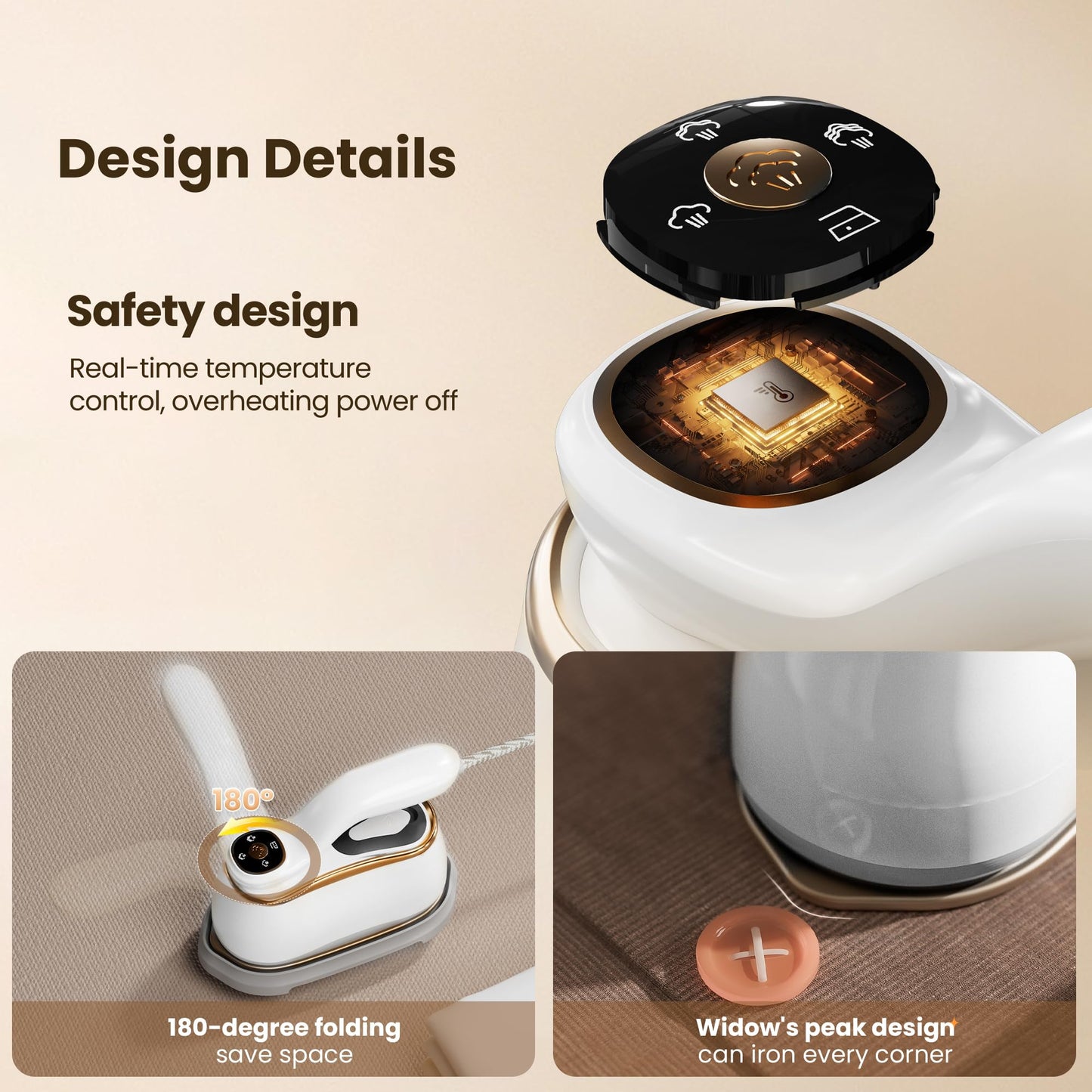 Mitdir Portable Clothes Steamer 175x80mm Ceramic Glaze Panel Iron LCD 220ml Water Tank 1200W & 15s Fast Heat Up 4-speed Steamer for Clothes of all Fabrics Dry&Wet Iron for Home Travel Business Trip
