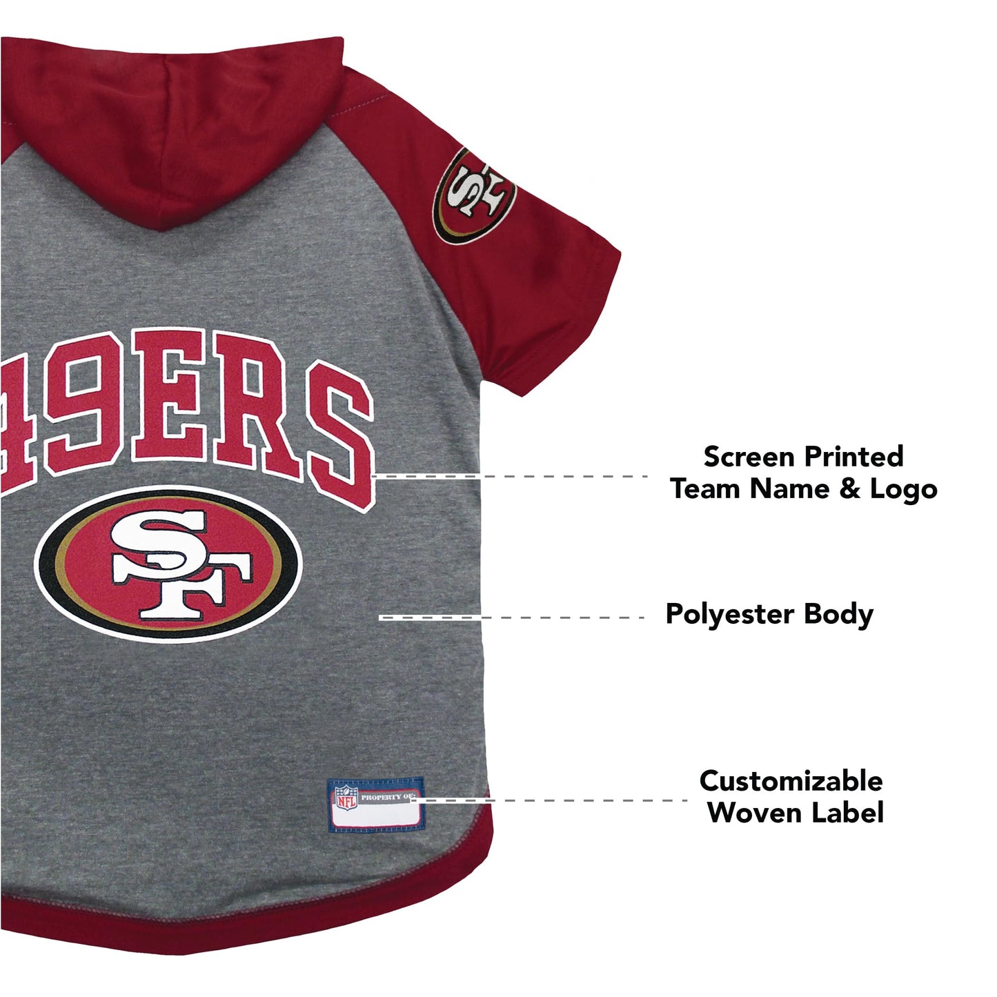 NFL SAN Francisco 49ERS Hoodie for Dogs & Cats. | NFL Football Licensed Dog Hoody Tee Shirt, Medium | Sports Hoody T-Shirt for Pets | Licensed Sporty Dog Shirt.