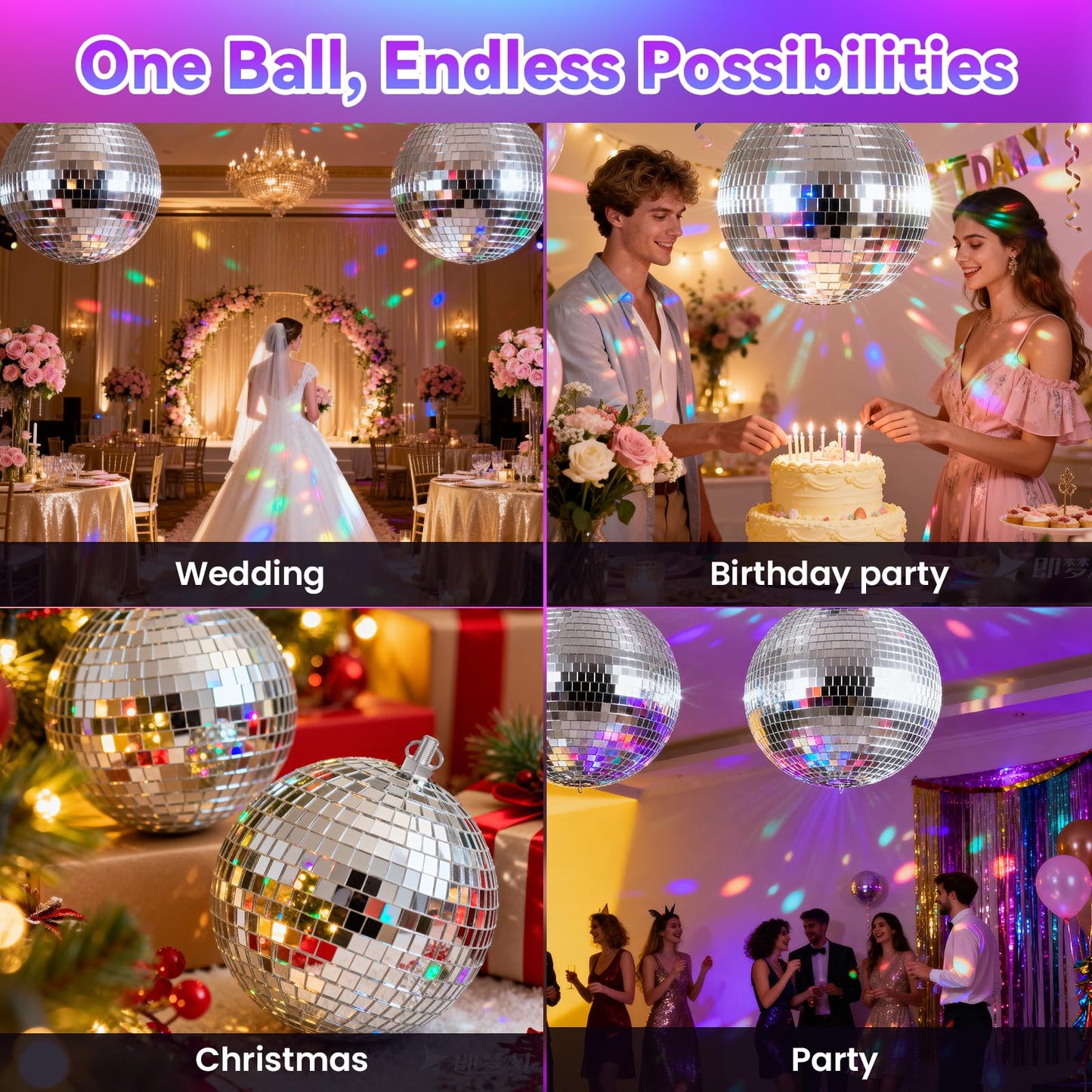 Youdepot 8-Inch Disco Ball 2-Pack – Silver Hanging Mirror Ball with String, Reflective Disco Ball Decorations for Weddings, Birthdays, Classrooms, Home, DIY, Indoor & Outdoor Events