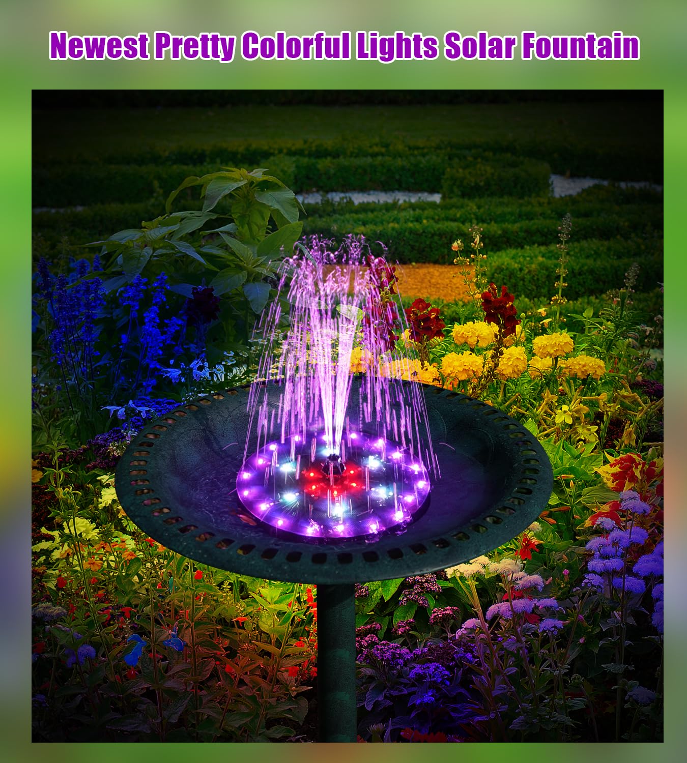 SZMP Solar Fountain 4W Bird Bath Fountains Upgraded 60LED Colorful Lights, Solar Powered Fountain Pump with 4000 Battery, Solar Water Fountain with 7 Nozzle & 4 Fixer for Garden, Bird Bath, Pool, Pond