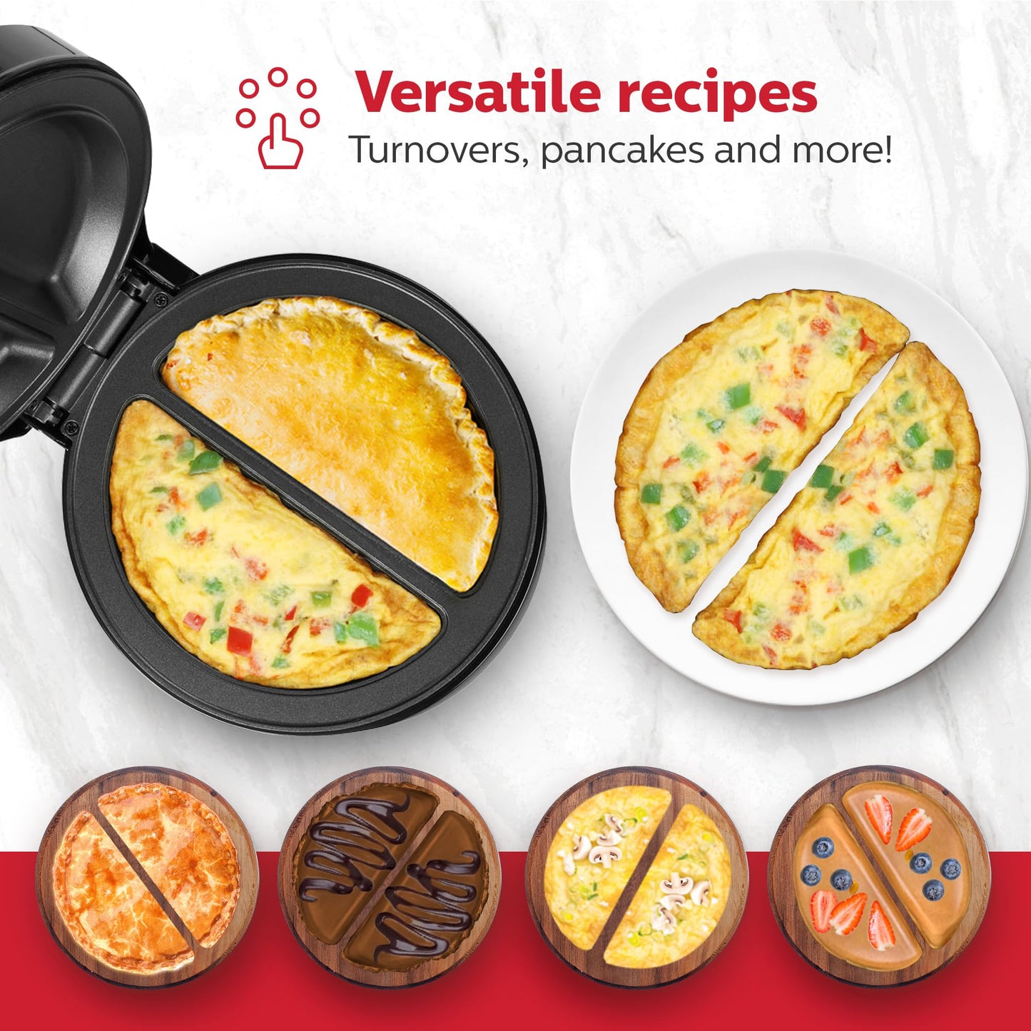 Holstein Housewares - Non-Stick Omelet & Frittata Maker, Black/Stainless Steel - Makes 2 Individual Portions Quick & Easy