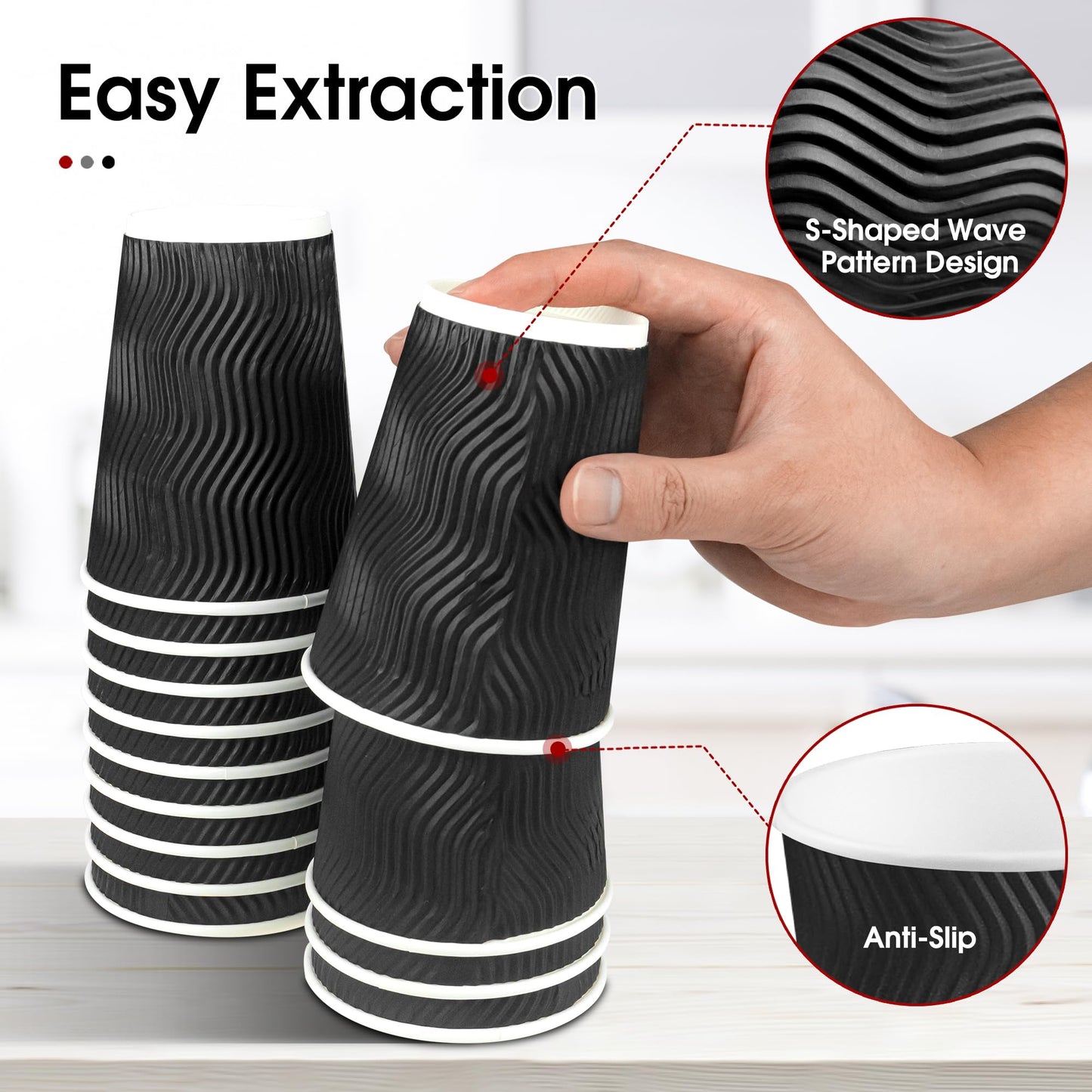 Ginkgo 100 Pack 12 oz Disposable Coffee Cups with Lids, Paper to-Go Coffee Cups Suitable for Hot Chocolate, Cocoa and Hot Tea Drinks - Perfect Coffee Bar Accessories