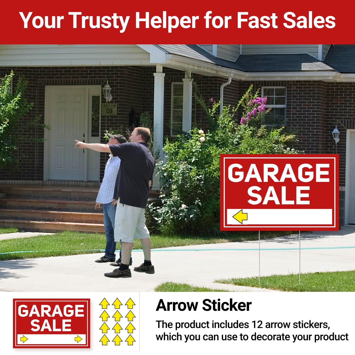 6 Pcs Garage Sale Signs with Stakes, 6 Foldable Extra-Large Garage Sale Signs 24" x 16", Metal Stakes and Double Sided Waterproof Design for Garage Sale Supplies