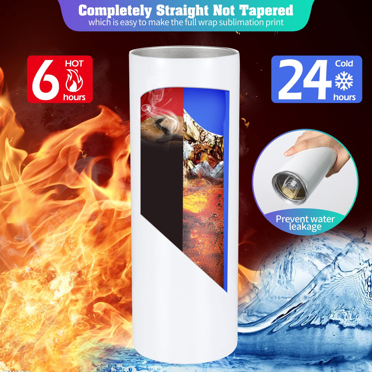 10 Pack Sublimation Tumblers Bulk Straight Skinny Tumbler Blanks 20oz for Heat Transfer, Individual Gift Boxed, Double Wall Insulated Tumbler with Shrink Wrap Films & Heat Tape & Straws