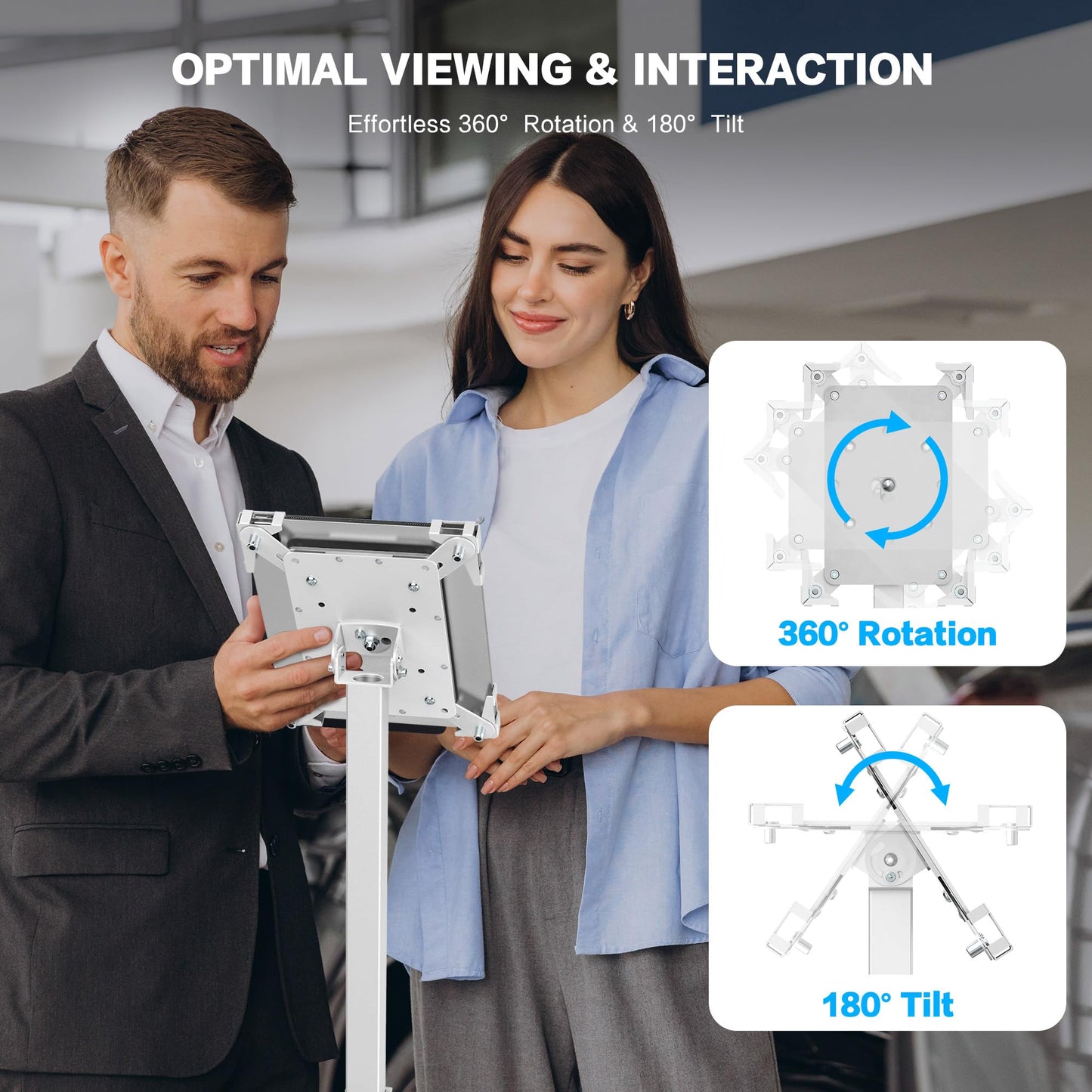 AboveTEK Security iPad Kiosk Floor Stand, Anti-Theft POS Tablet Stand, Height Adjustable, 360° Swivel, Universal Locking Holder, Fits 9.7"-13" iPad/iPad Pro/Air