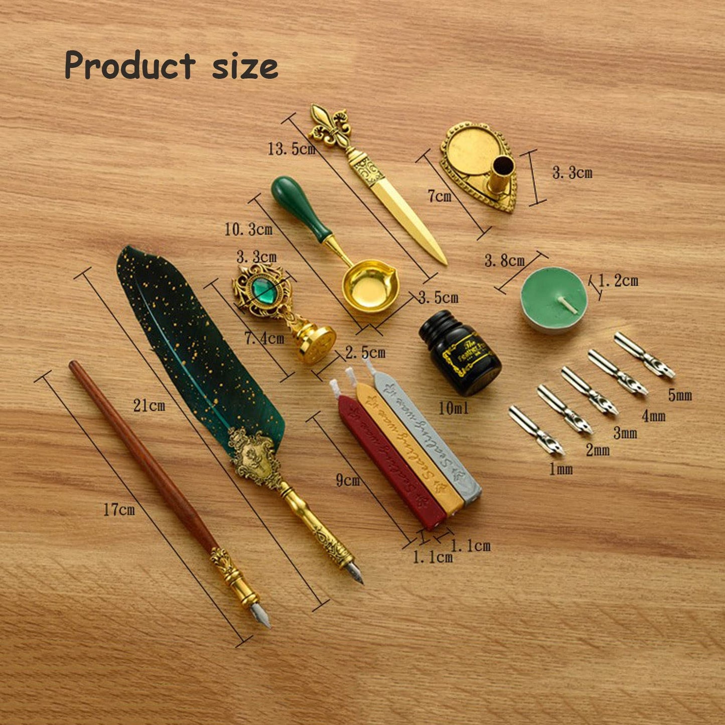VolkRose Quill Pen and Ink Set, Calligraphy Feather Pen Set with Dip Pen, 5 Replaceable Nibs, Ink, Wax Seal Stamp, Wax Seal Stick, Tea Waxes, Envelope Opening Tool, Art Gift for Writing Drawing