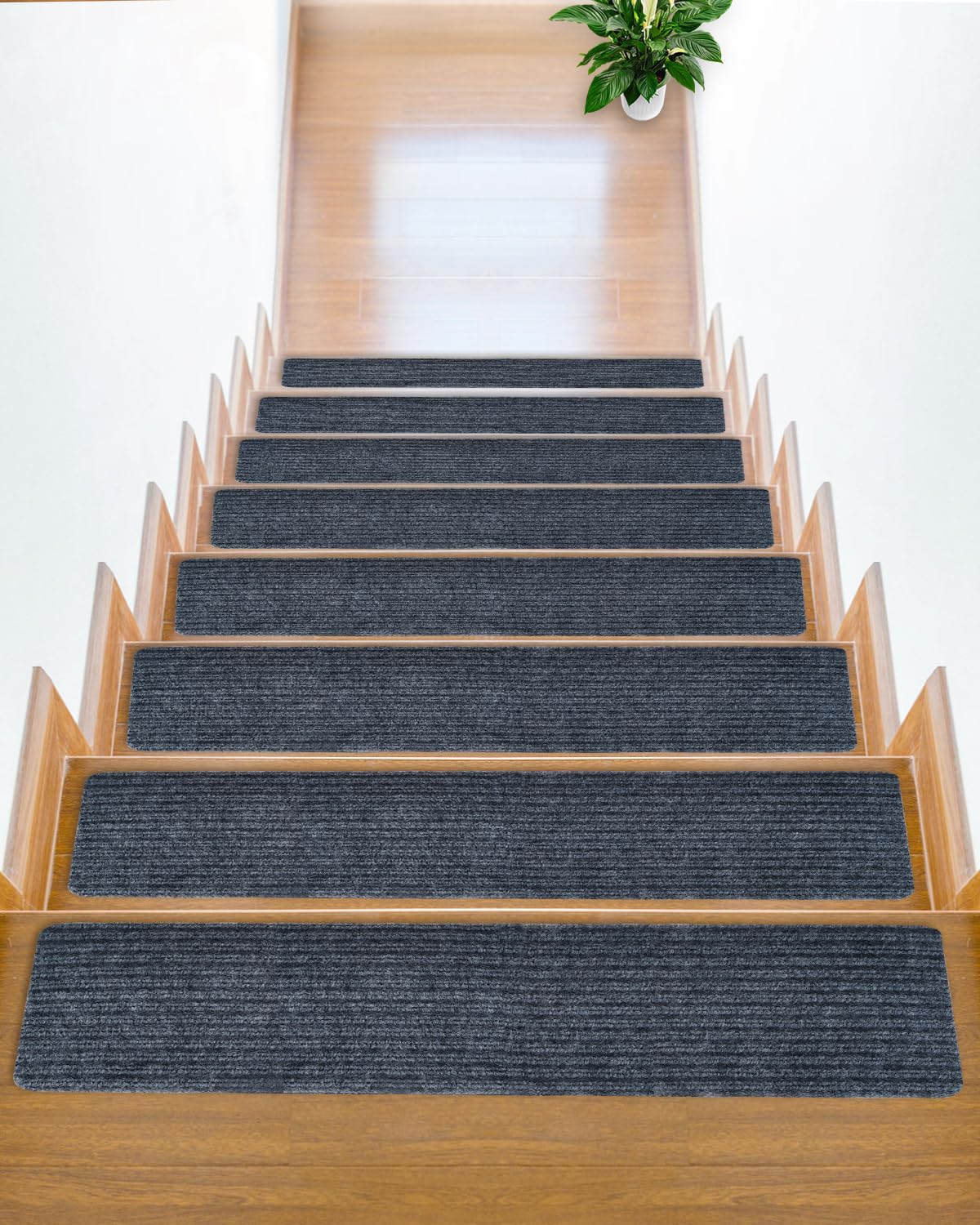 15 Sets of 8''x30 Non Slip Stair Treads Indoor,Children, Elderly, and Pets Carpet Stair Treads, Stair Runners for Wooden Steps,Reusable Adhesive Free Self-Adhesive Staircase Pad,Dark Grey