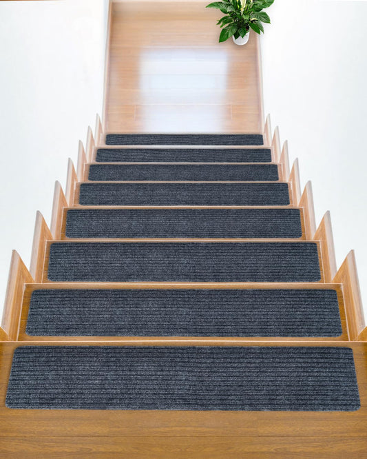 15 Sets of 8''x30 Non Slip Stair Treads Indoor,Children, Elderly, and Pets Carpet Stair Treads, Stair Runners for Wooden Steps,Reusable Adhesive Free Self-Adhesive Staircase Pad,Dark Grey