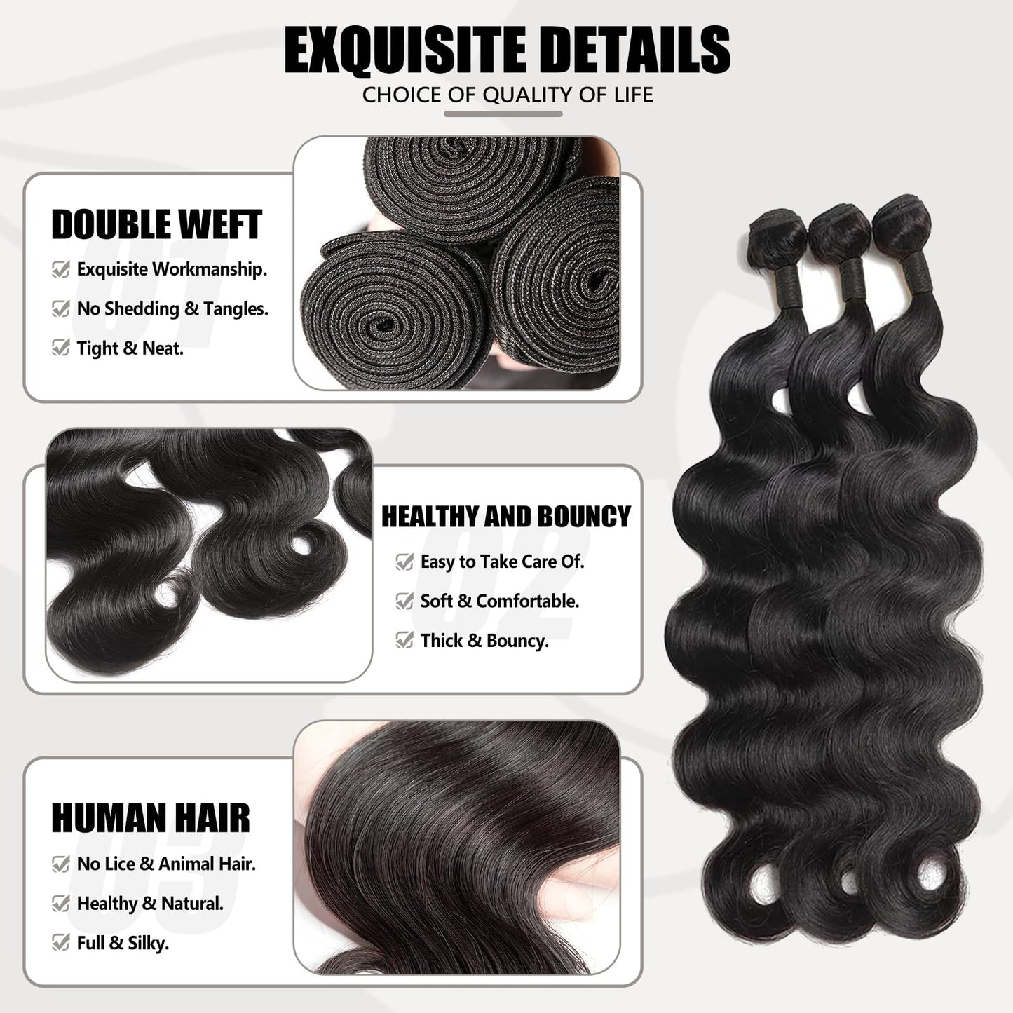 Body Wave Human Hair Bundles Body Wave Hair 3 Bundles 12A Grade Unprocessed Brazilian Virgin Hair Extensions for Women (Body Wave Bundles, 22 24 26 Inch)