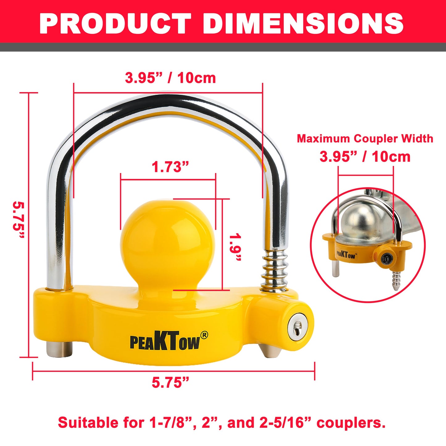 PEAKTOW PTS0003 Deluxe Keyed Alike Trailer Towing Lock Set Includes One Coupler Lock One Dual Bent Pins Trailer Receiver Lock and One Brass Coupler Latch Lock