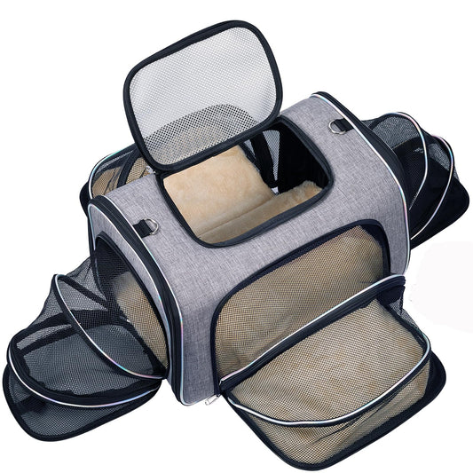 Cat Travel Bag 4 Sides Expandable Pet Carrier Airline Approved Folding Soft Sided Transport Tote Bag for cat