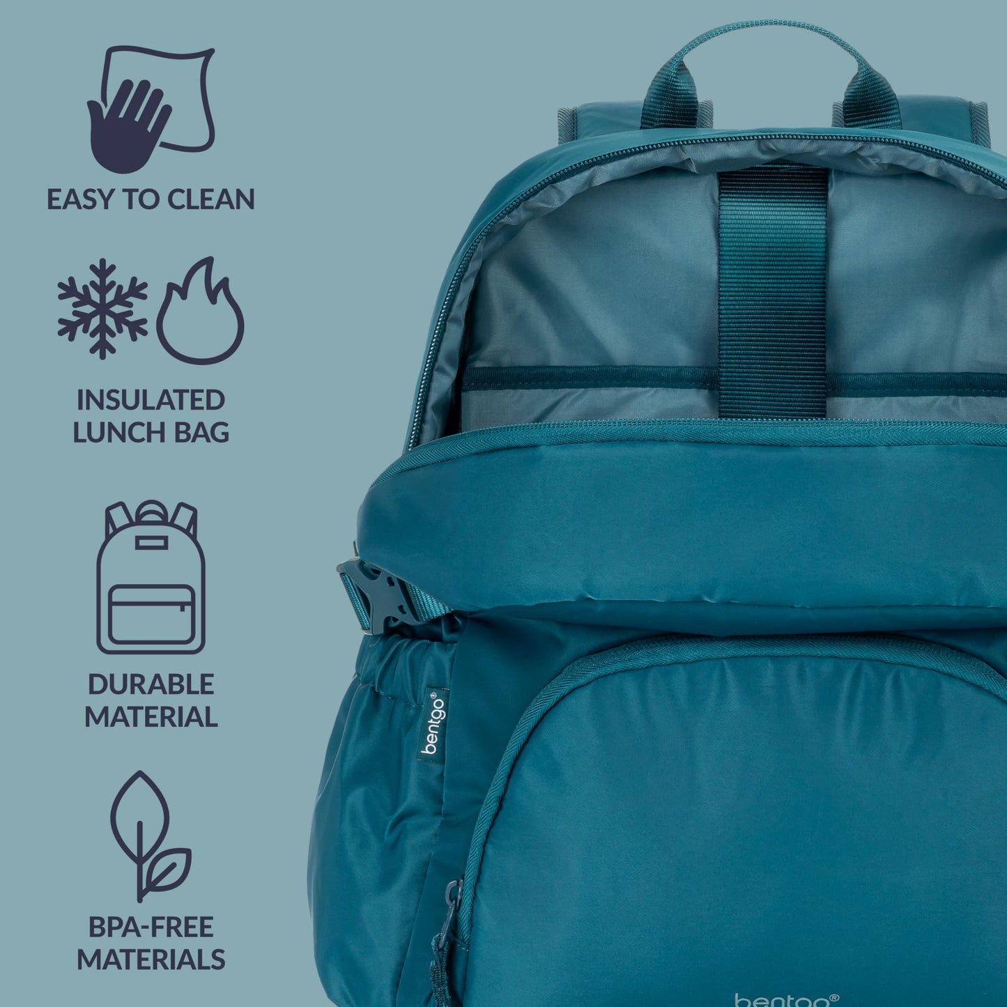 Bentgo® 2-in-1 Adult Backpack & Insulated Lunch Bag – Lightweight, Water-Resistant Travel Backpack with 9 Compartments, Laptop Sleeve & Trolley Sleeve for Work & Everyday Use (Deep Teal)