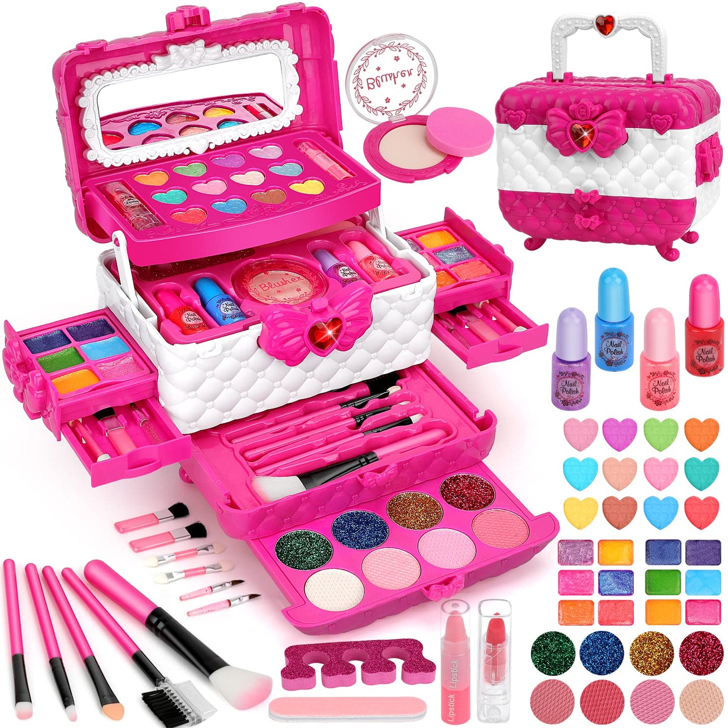 Flybay Kids Makeup Kit for Girls, Washable Girls Makeup Kit Kids Toys, Children Princess Pretend Play Make Up Set for Girl, Christmas Birthday Gifts for Girl Age 3-12