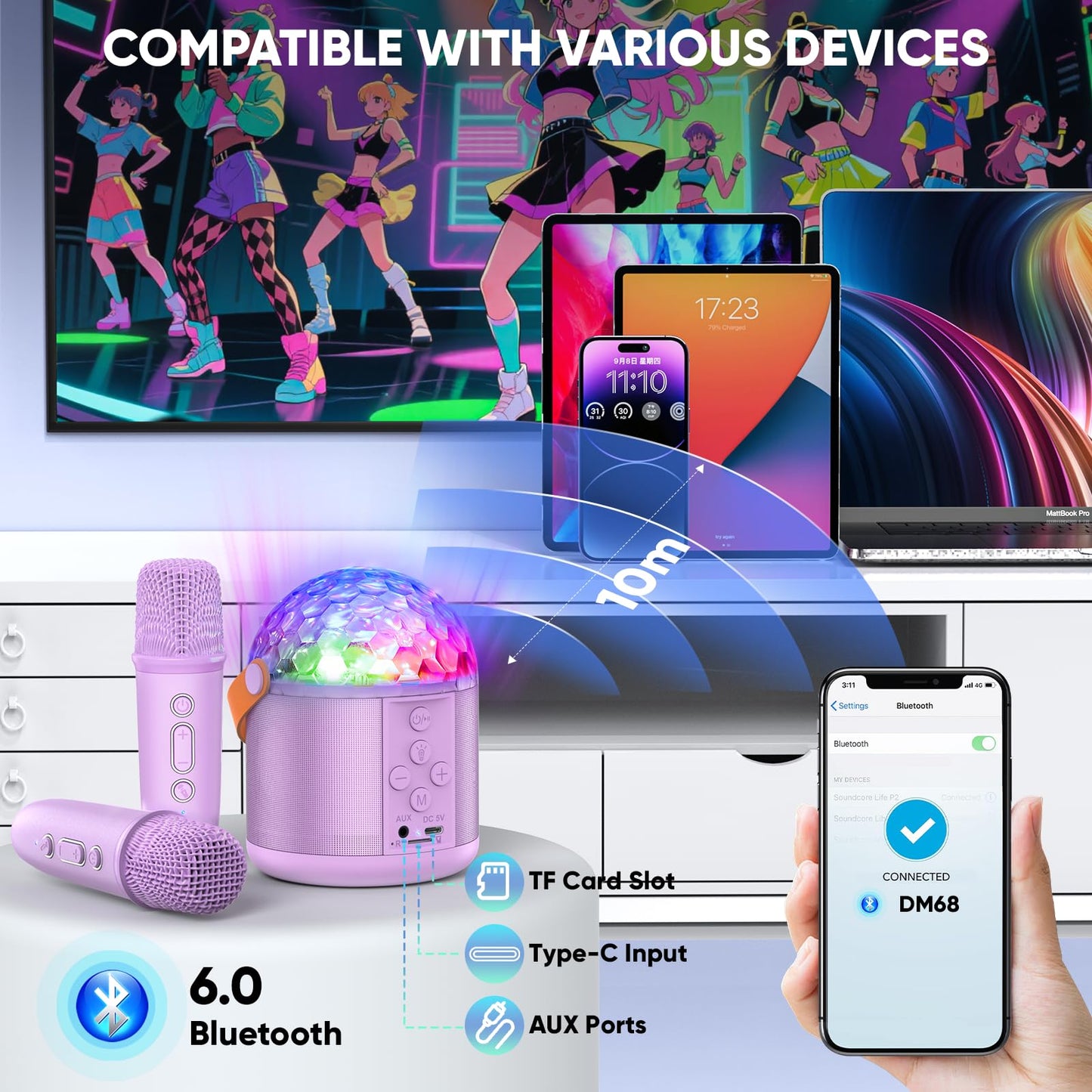 Exssary Karaoke Machine with Disco LED Lights for Kids Adults, Toys Birthday Gifts for Girls 3 4 5 6 7 8-12 Years Old Portable Speaker with 2 Bluetooth Microphone Family Home Party