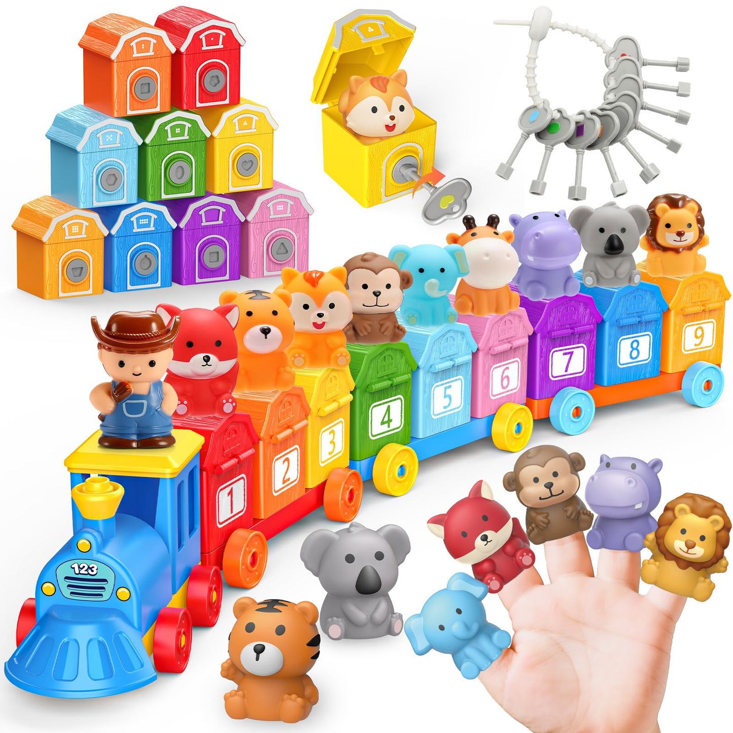Luckades Toddler Animals Montessori Toys for 2 3 4 Year Old Boy Girl, Learning Farm Train Set with Counting Matching & Sorting for Kids 2-3 3-5 Preschool Christmas Birthday Baby Boy Girl Gifts