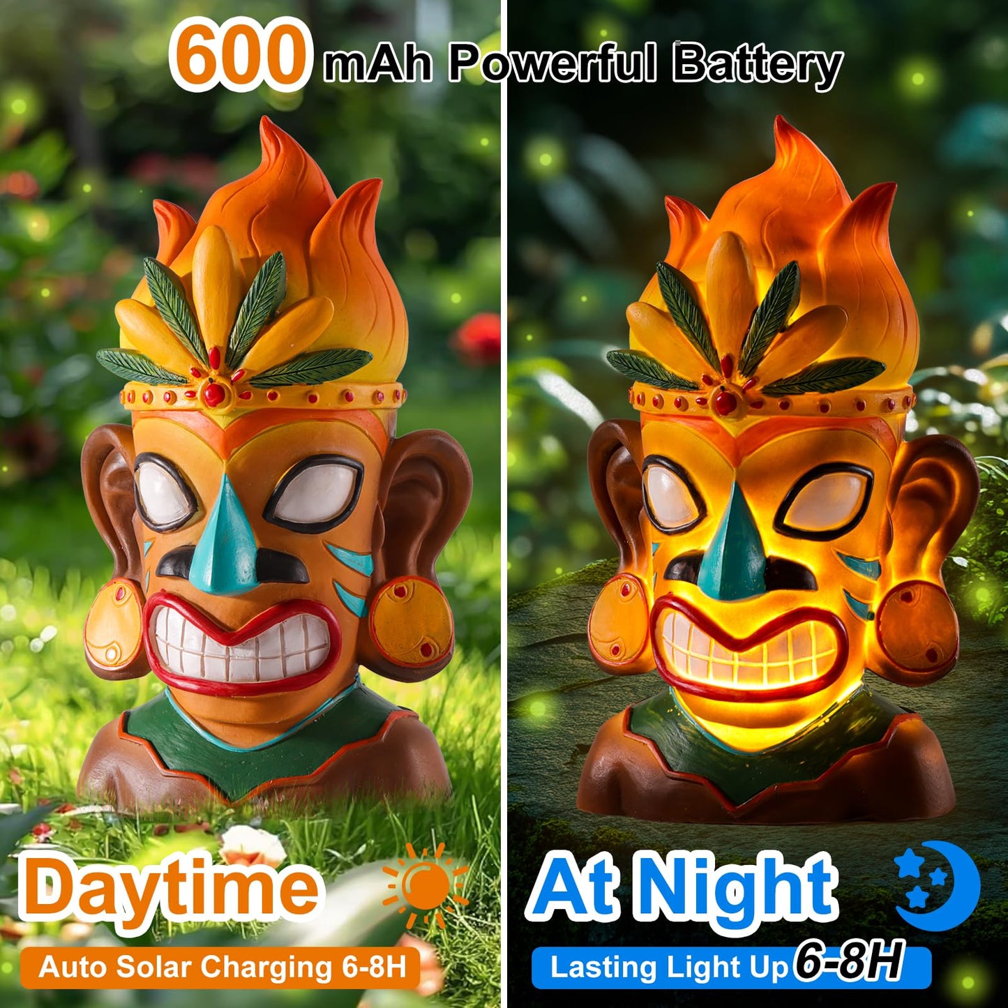 WINTS Solar Tiki Statue,Outdoor Tiki Statue with Solar Light,Flickering Flame Tiki Decor for Bar Yard Garden Patio Decoration -10 x 6 x 4.1 Inches