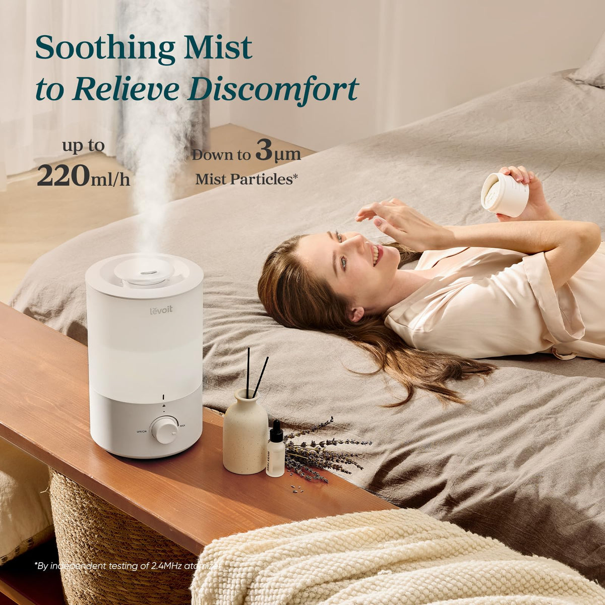 Levoit Humidifiers for Bedroom Large Room, 3L Cool Mist Top Fill Oil Diffuser for Baby Nursery and Plants, 360 Degree Nozzle, Quiet Rapid Ultrasonic Humidification for Home Whole House, White