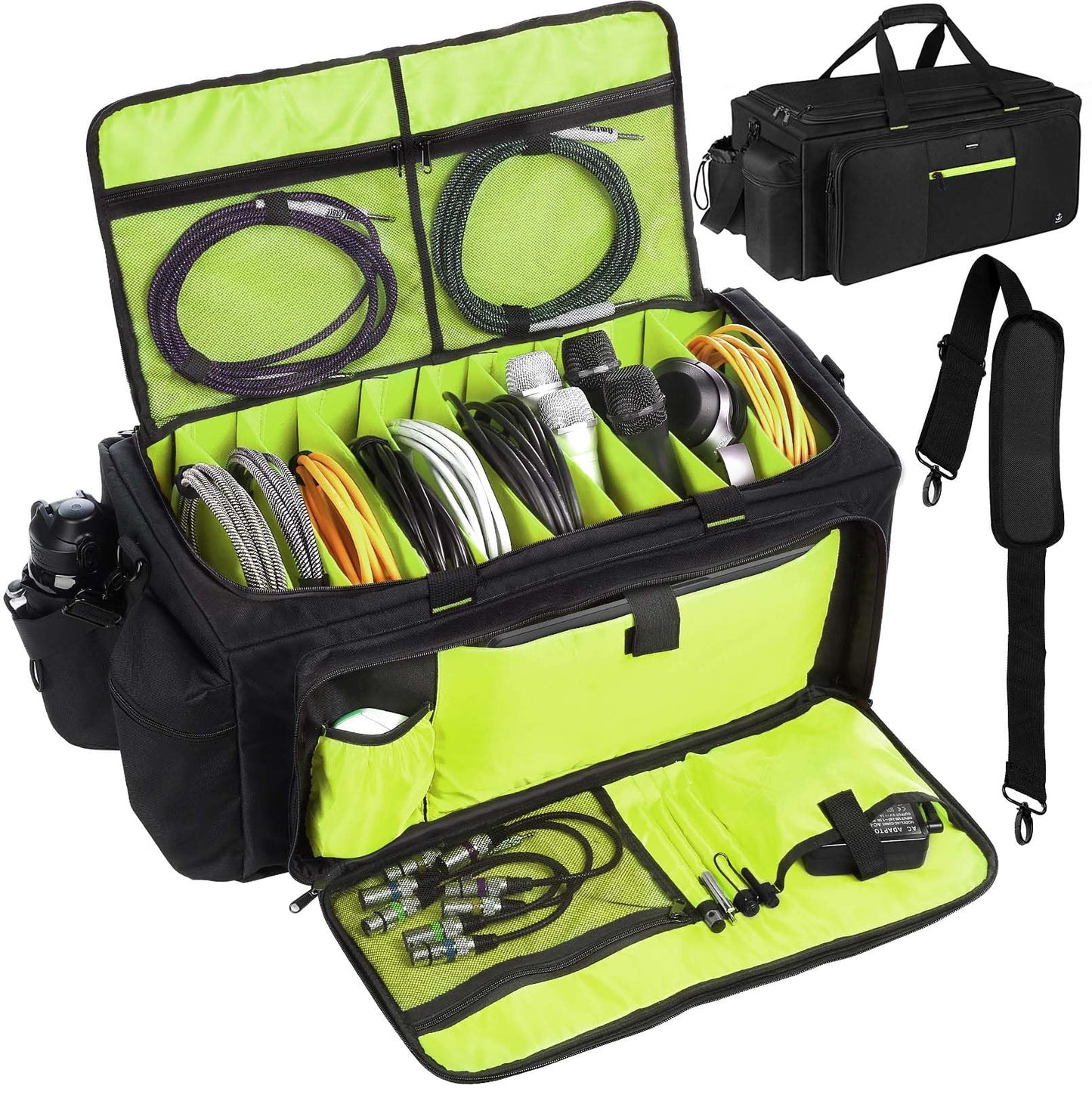 Timoxi Large DJ Bag Built-in Sturdy Support Board, DJ cable bag with 9 Detachable Divider & Padded Shoulder Strap, gig bag for Professional DJ Gear, Musical Instrument and Accessories