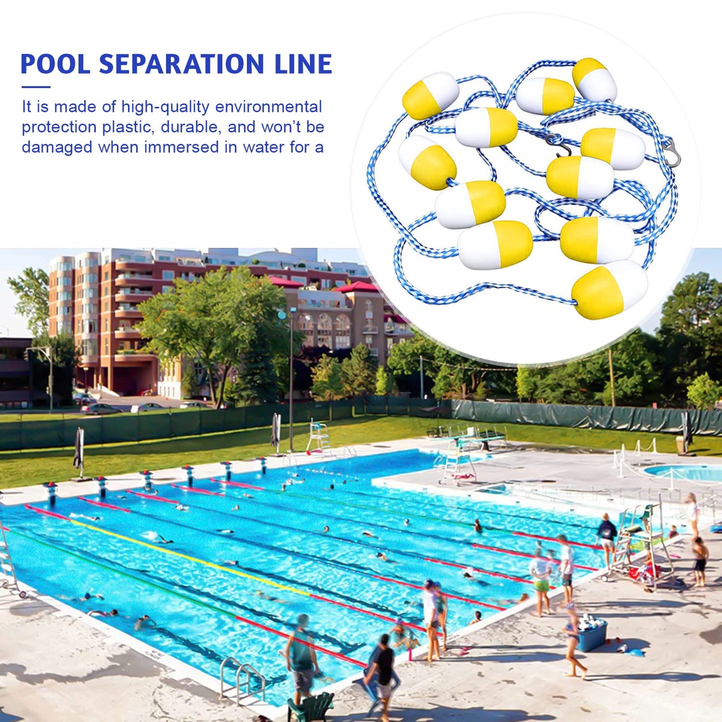 YUEWO 18' Swimming Pool Safety Float Line Divider Rope Kits with 2 Pre-Assembled Stainless Hooks Pool Accessories for Inground Swimming Pool