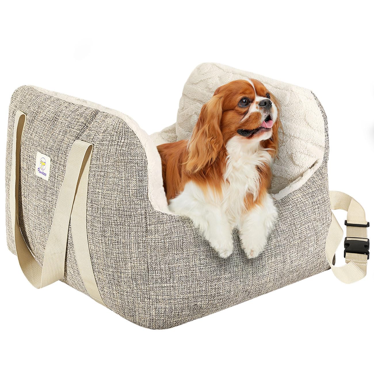 Pawaboo Small Dog Car Seat -Extra Soft- Dog Bed Car Seat for Small Dogs, Puppy Seat for Car with Fixed Buckle and Safety Leash, Thickened Dog Bed Car Seat, Pet Travel Carrier Bed Up to 25lbs