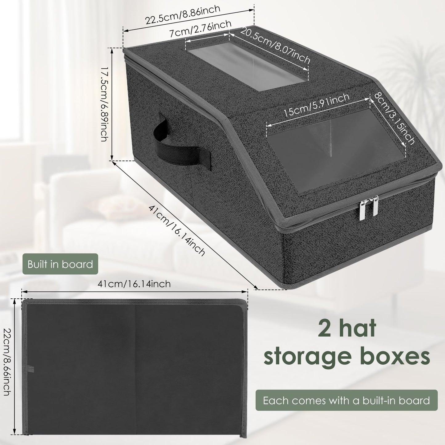 Hat Storage for Baseball Caps, 2 Pcs Stackable Hat Organizer for Closet, Baseball Cap Organizer Holder Holds up to 24 Caps Hat Cap Storage Box Bins with Clear Window Lid & Handle for Shelf, Wardrobe