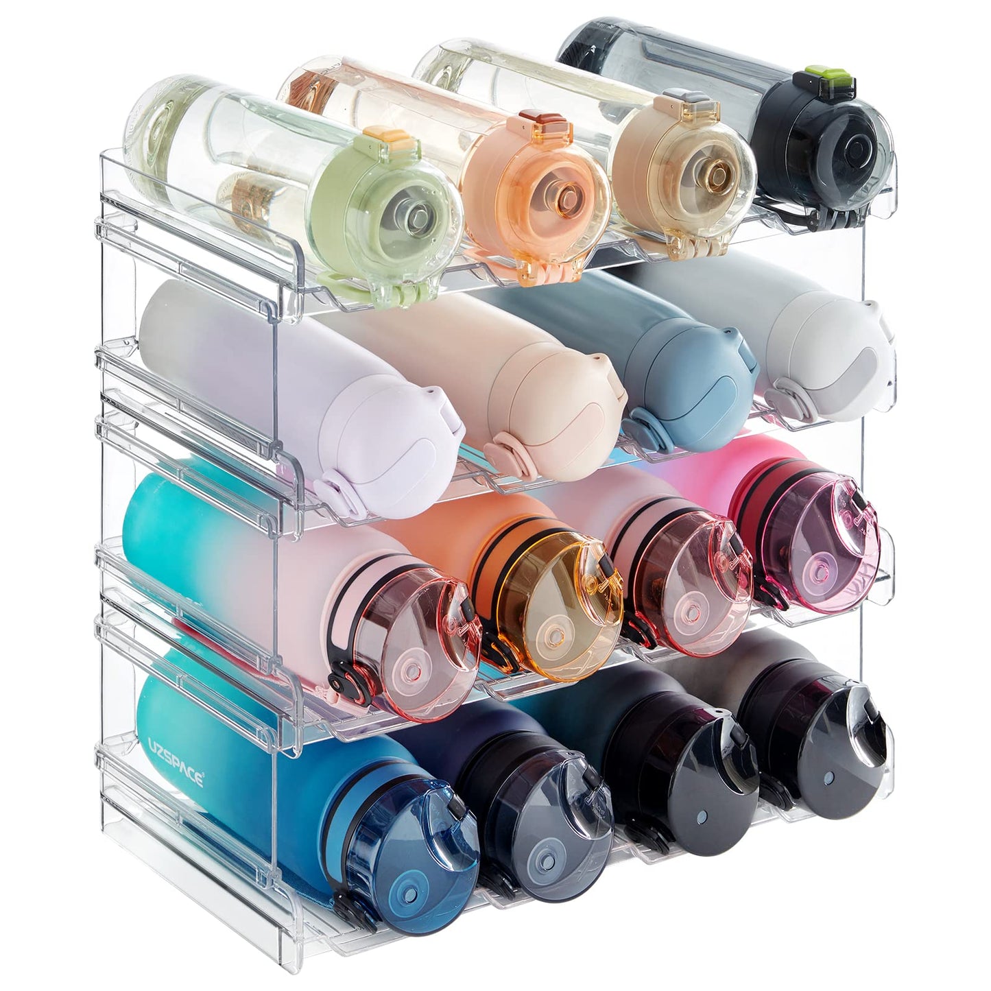 Lifewit Stackable Water Bottle Organizer for Cabinet, Fridge, Pantry - Plastic Cup Holder, Wine Racks for Kitchen Tabletop Storage, Cupboard, Office - Pack of 4, Each Rack Holds 4 Containers
