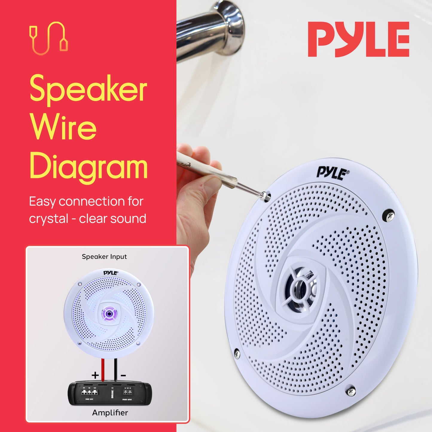 Pyle Marine Speakers - 4 Inch 2 Way Waterproof and Weather Resistant Outdoor Audio Stereo Sound System with LED Lights, 100 Watt Power and Low Profile Slim Style - 1 Pair - PLMRS43WL (White)