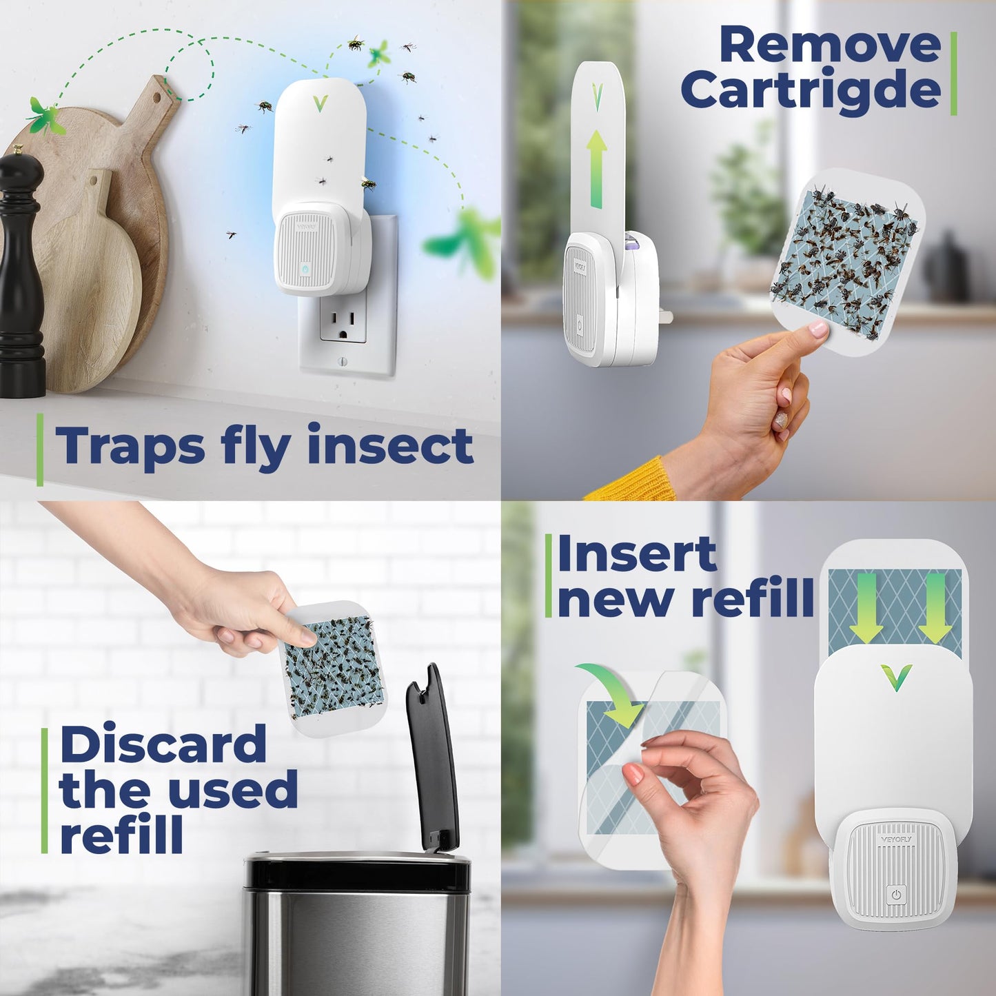VEYOFLY Fruit Fly Traps for Indoors (4 Device + 12 Refills), Gnat Trap Indoor Plug in, Bug Traps, Flying Insect Trap, Gnat Traps for House Indoors, Fly Trap Indoor for Home Bug Light, Gnats Catcher